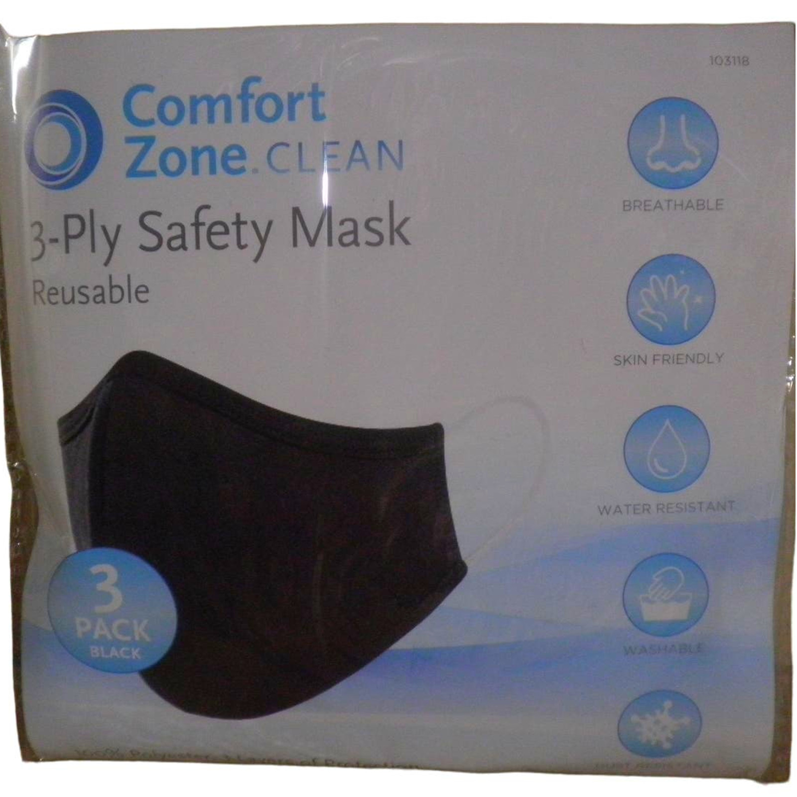 540 Ct. Case- Reusable Fabric Mask, 180-PKS of 3, 3-Layer, Black, 100% Polyester