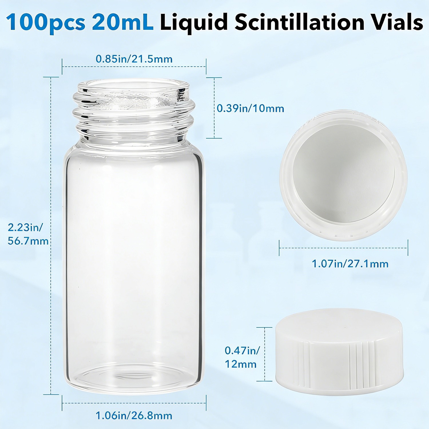 100pcs 20ml Scintillation Vials Borosilicate Glass Sample Vials Counting Vial ﻿