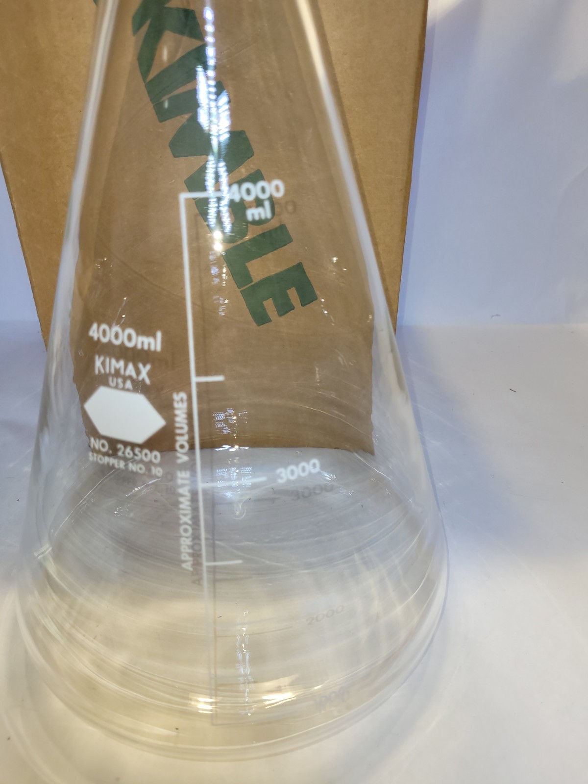 KIMAX 4000mL 4L Glass Graduated Heavy Duty Rim Erlenmeyer Flask 26500-4000