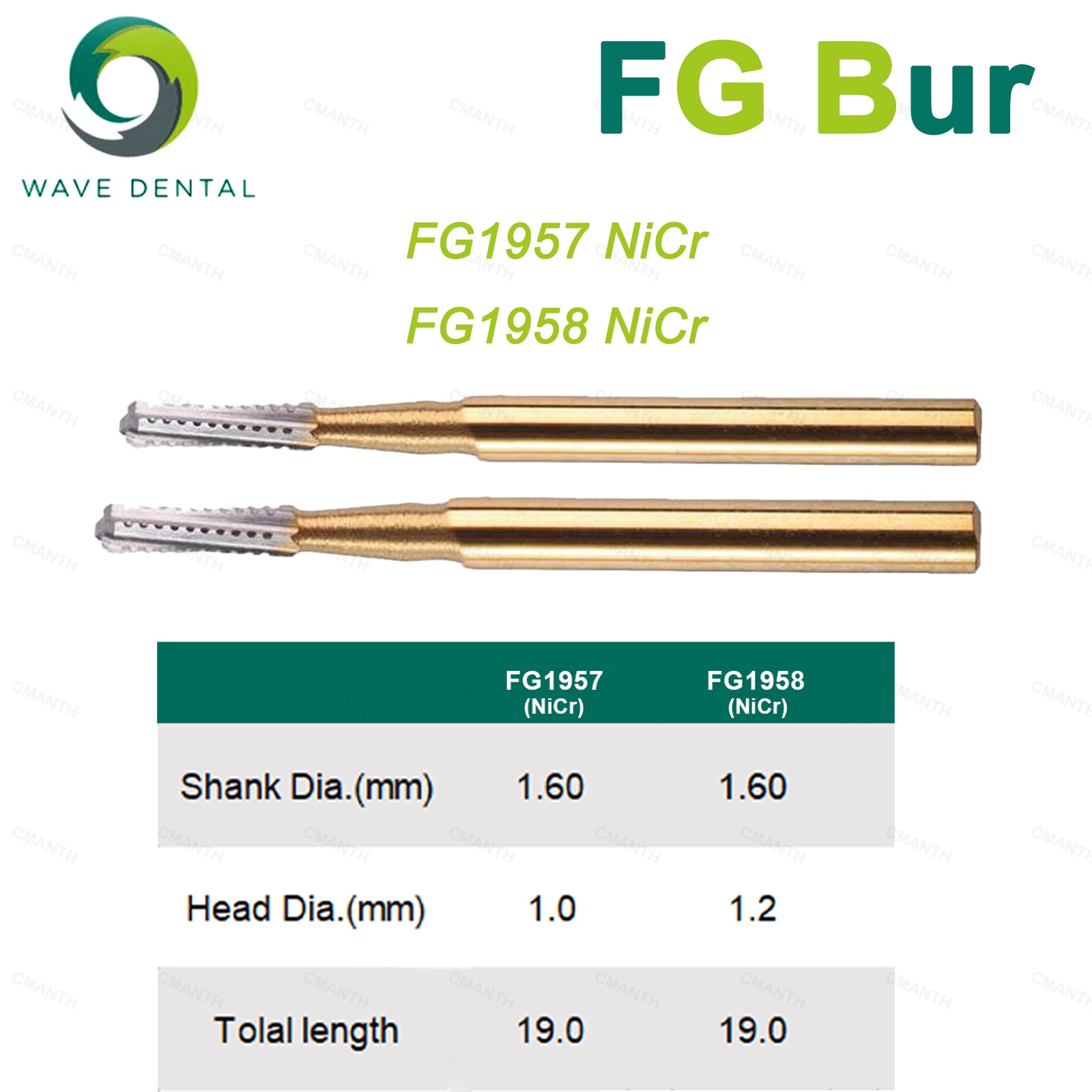 WAVE Dental Straight Fissure Bur Metal Cutting Bur Tungsten Carbide Dia.1.6mm FG