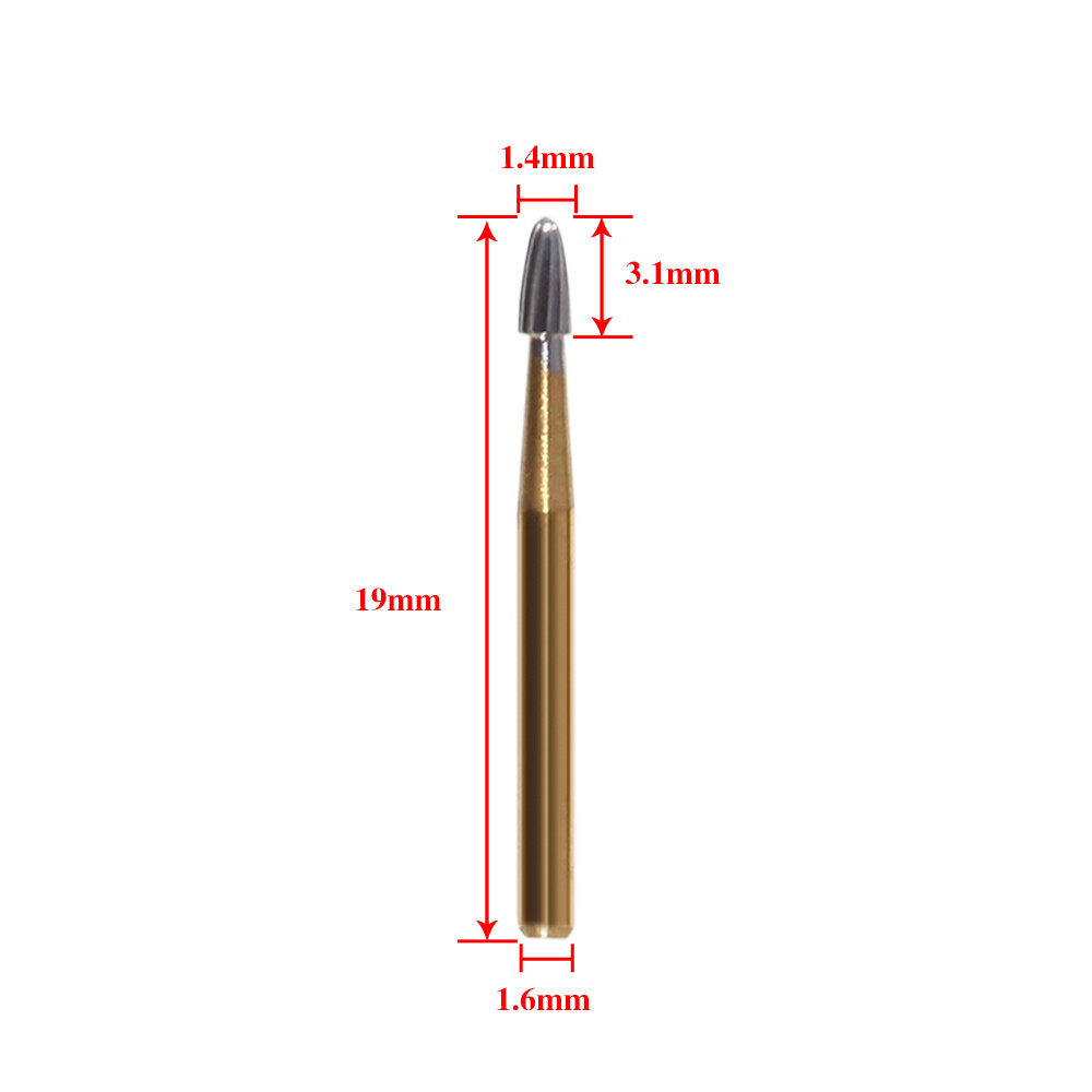 10Pcs Dental Trimming+Finishing Carbide Burs Egg Shape Football Gold FG7404