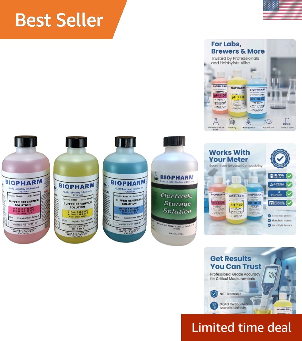 pH Buffer Calibration Solution Kit 4-Pack — 250 mL 8.4 fl oz Each: pH 4.00 Bu…