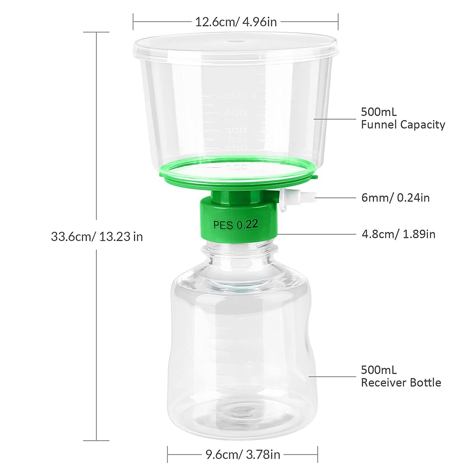 500mL Sterile Bottle Top Vacuum Filter Units with 0.22um PES Membrane Pack of 4