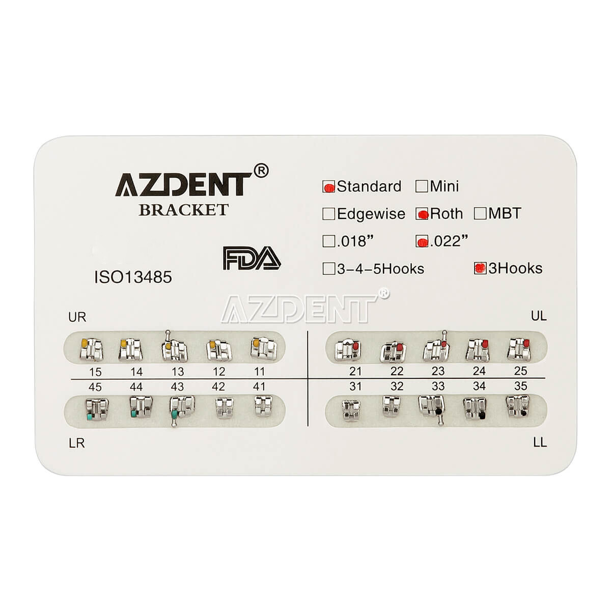 10 Packs Dental Orthodontic Bracket Brace Standard Roth 022 Hooks 3 Metal AZDENT