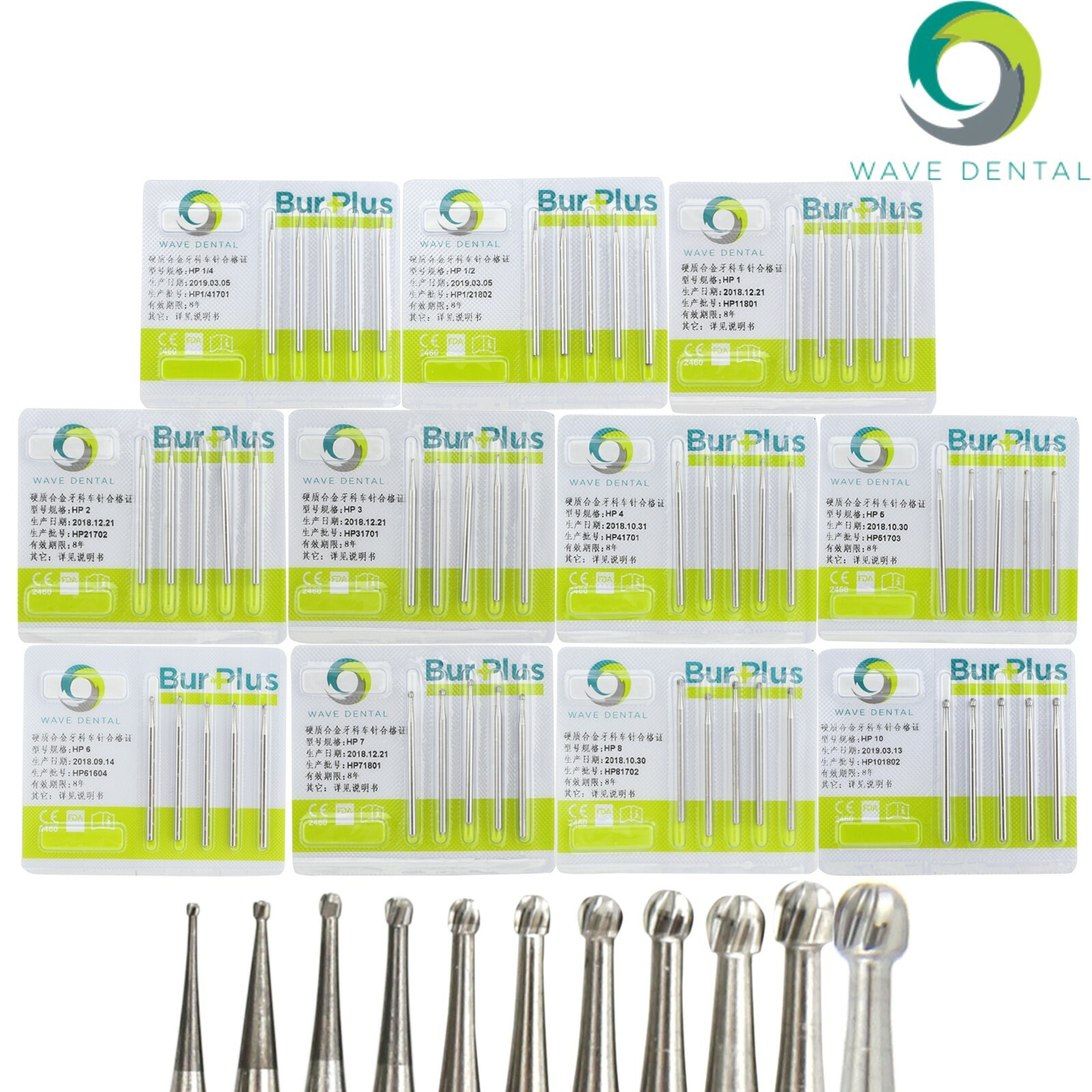 Wave Dental Carbide Burs Long Straight Round HP1/41/2 1 2 3 4 5 6 7 8 9 10 Prima