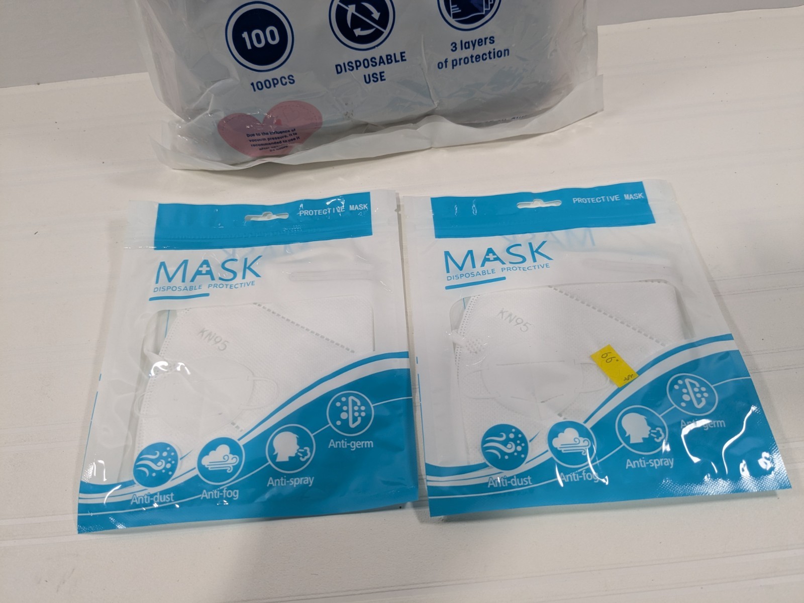 Pack of 100 Disposable Masks Black 3 Protective Layers with 2x KN95 Face Masks