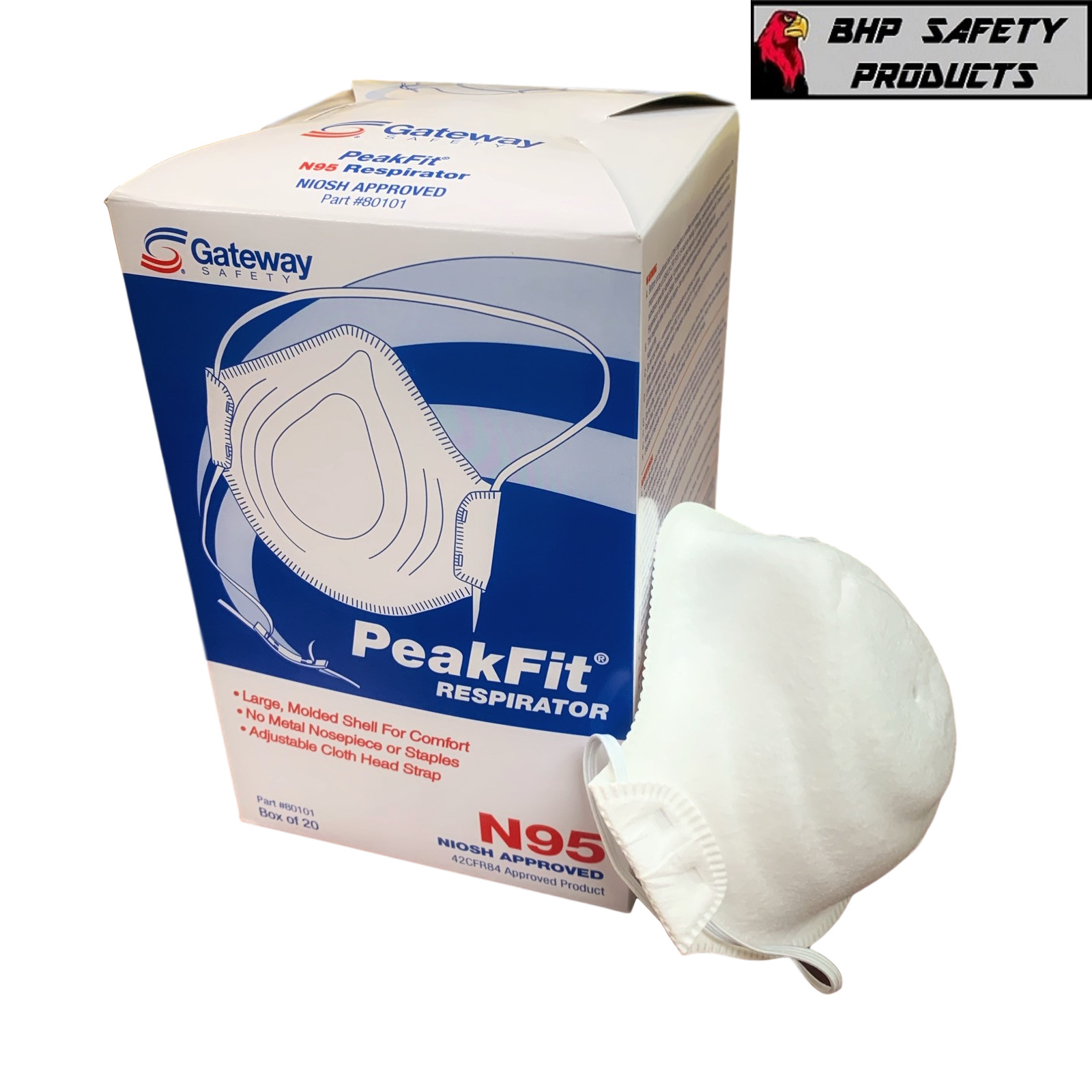 Peakfit N95 NIOSH Approved Particulate Respirator Mask, 80101 (20 Masks per Box)