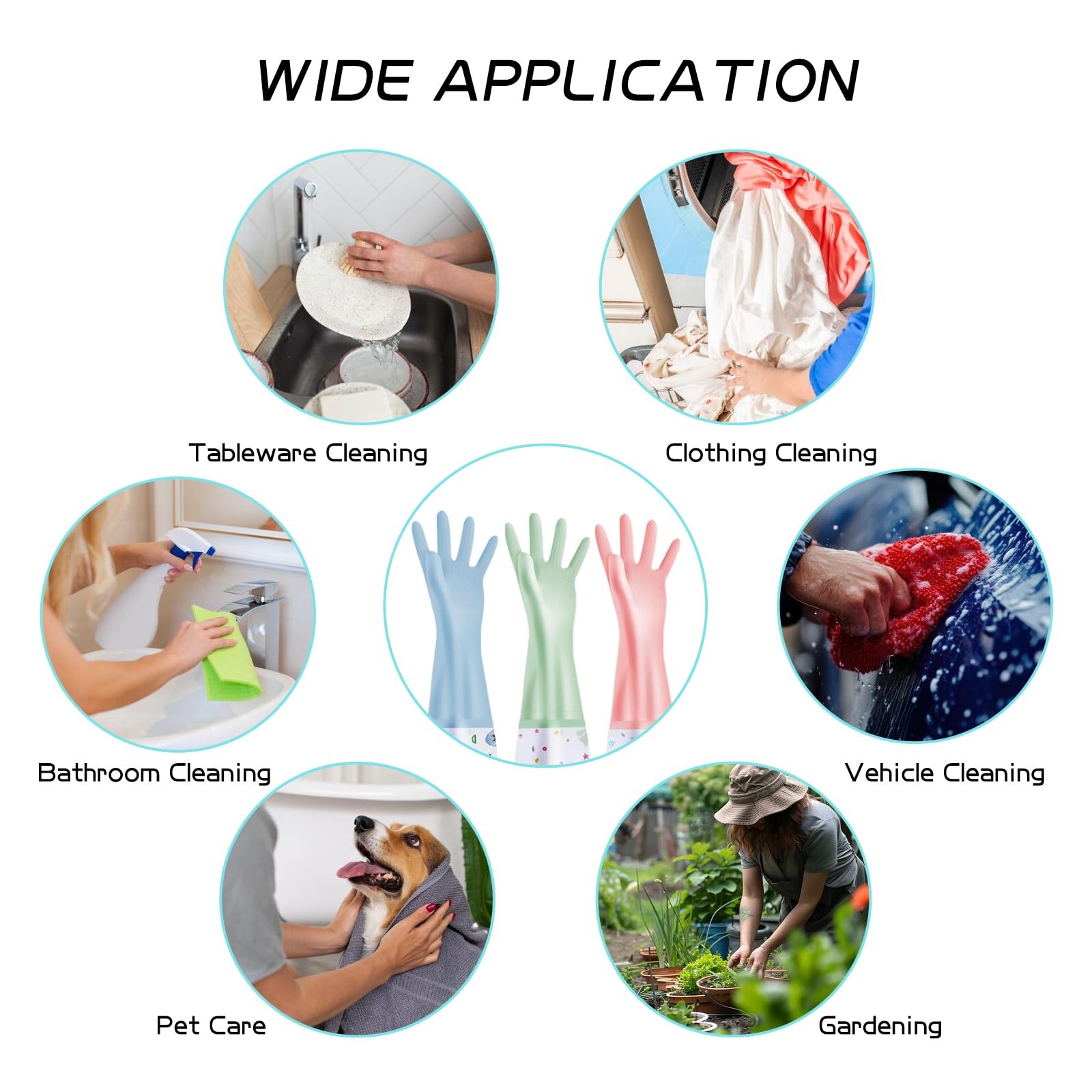 3Pcs Reusable Dishwashing Gloves, Waterproof Long Cuff Non-Slip Household Glo…