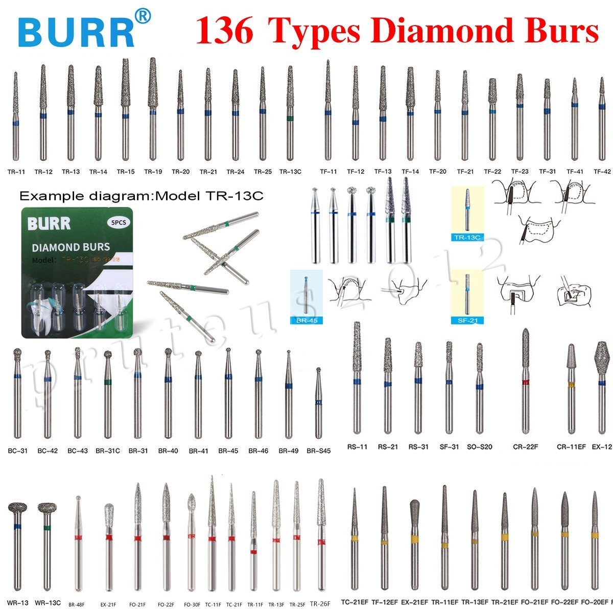 Dental FG Diamond Burs for High Speed Handpiece Friction Grip 5pcs/pack