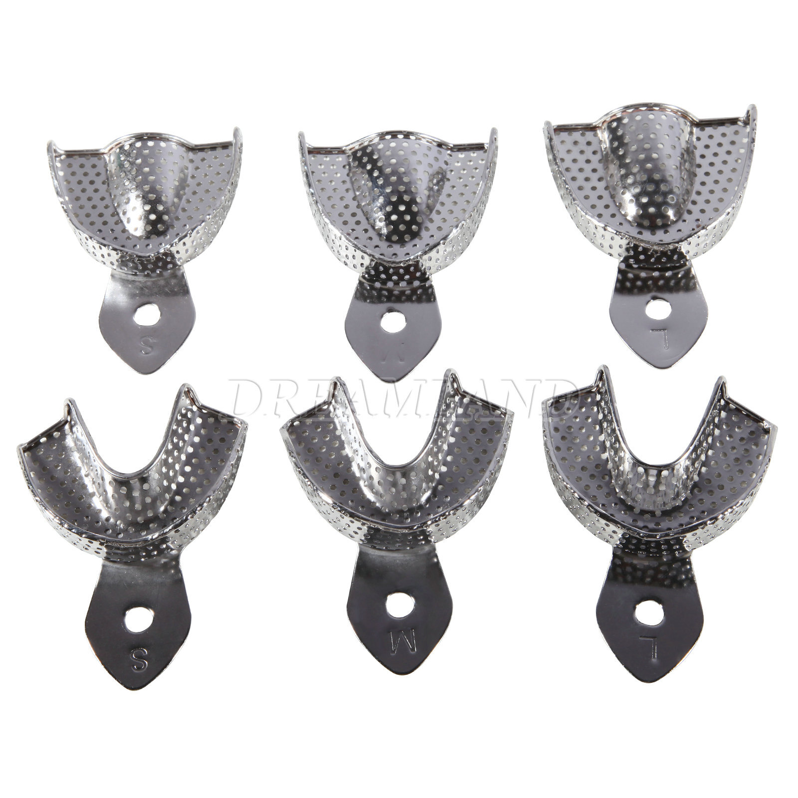Dental Impression Trays Stainless Steel Perforated 6PC Upper+Lower S/M/L SKYSEA