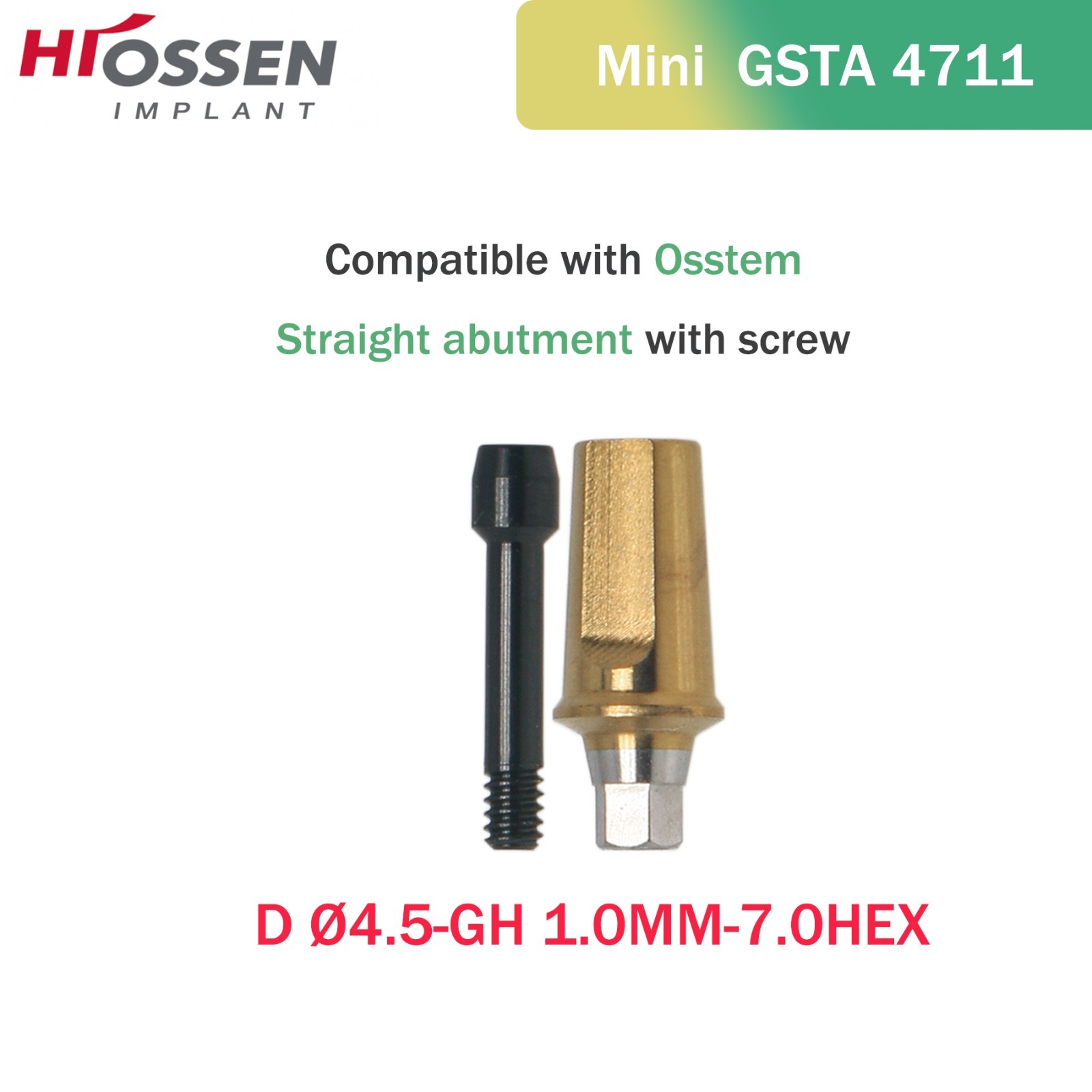 Straight Abutment Fit Osstem Hiossen ET Mini Regular Hex Implant Cement Retained