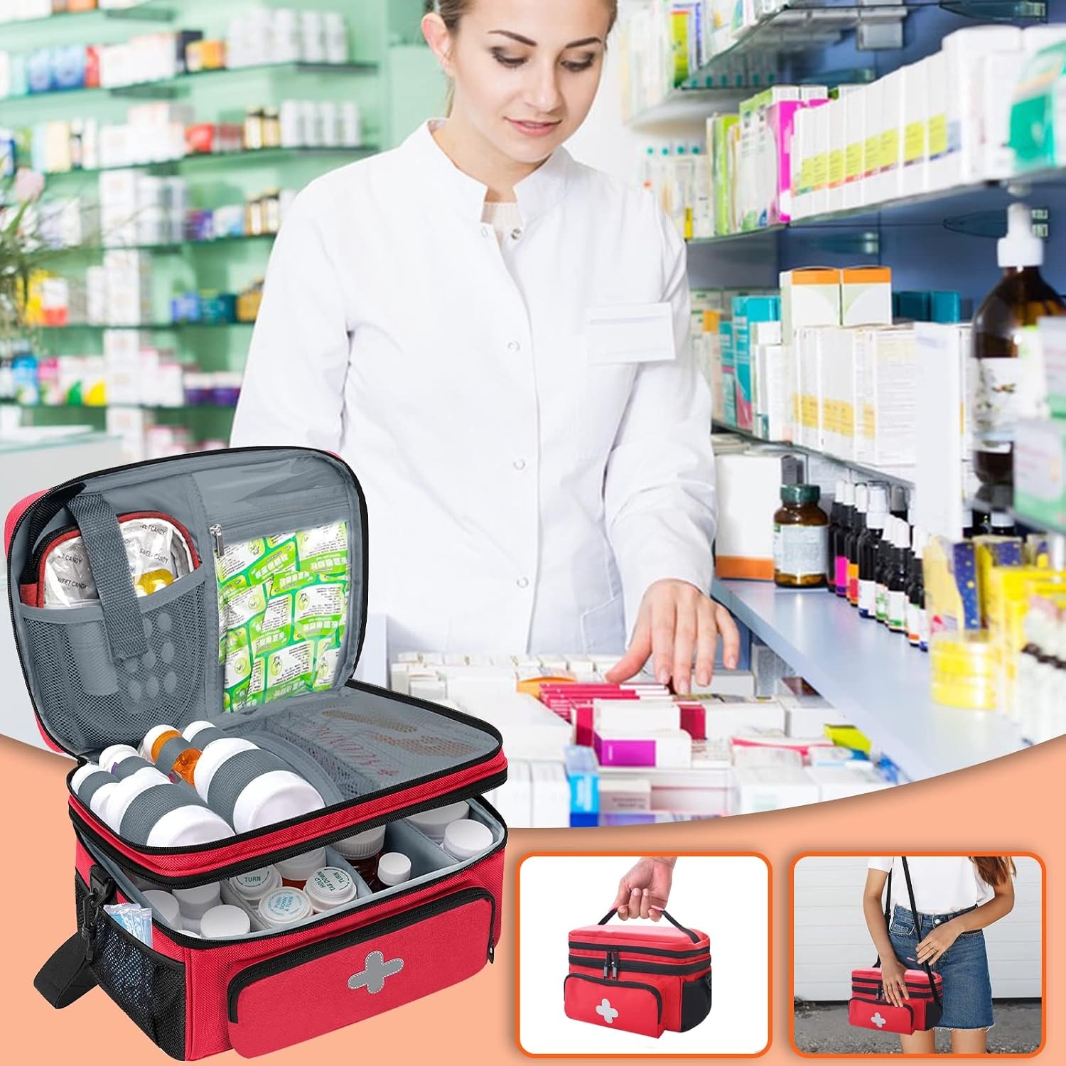 GDNasist First Aid Bag, Portable Medicine Organizer for Travel/Home