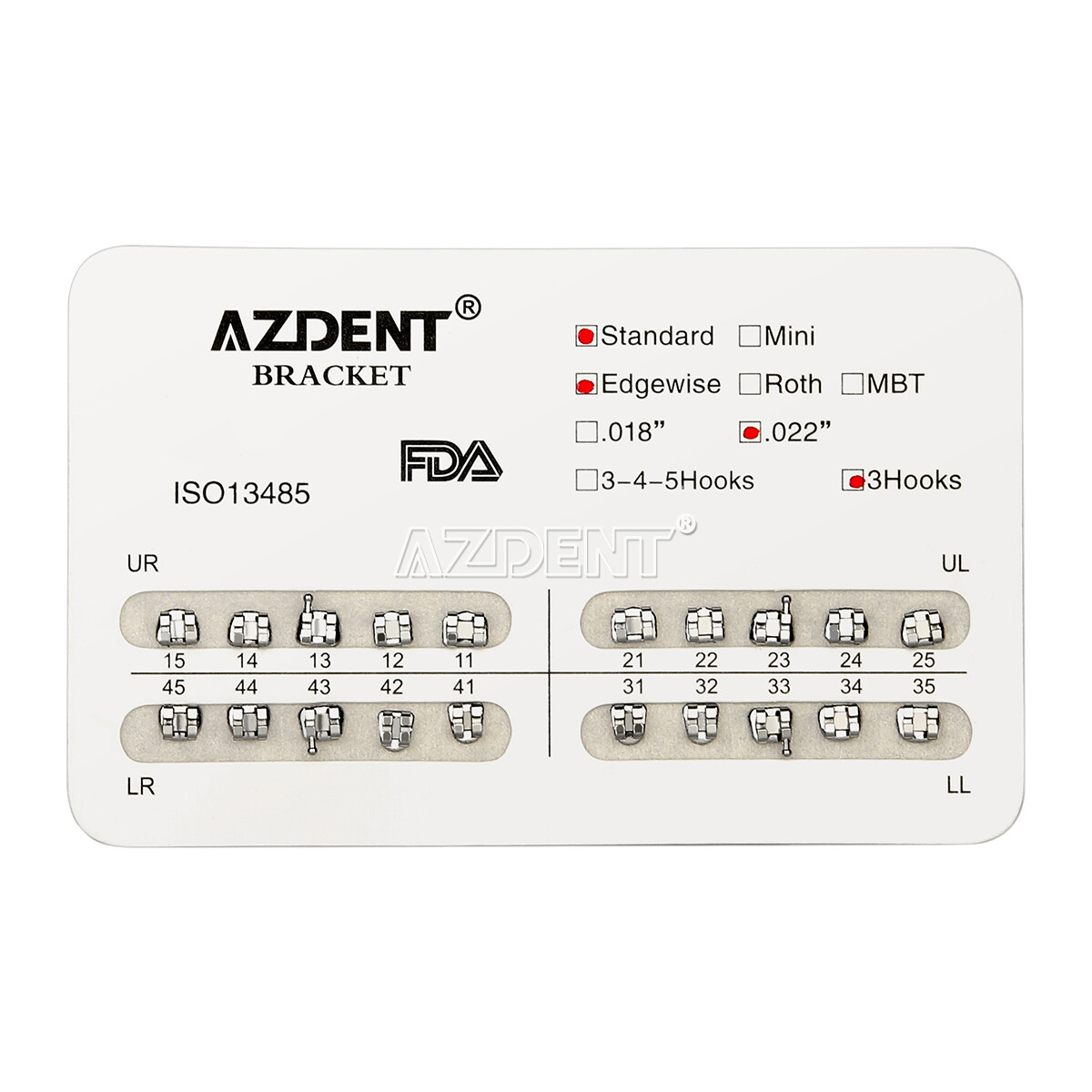 AZDENT Brackets de Ortodoncia Dental Standard Roth MBT 022/018 Ganchos 3/345