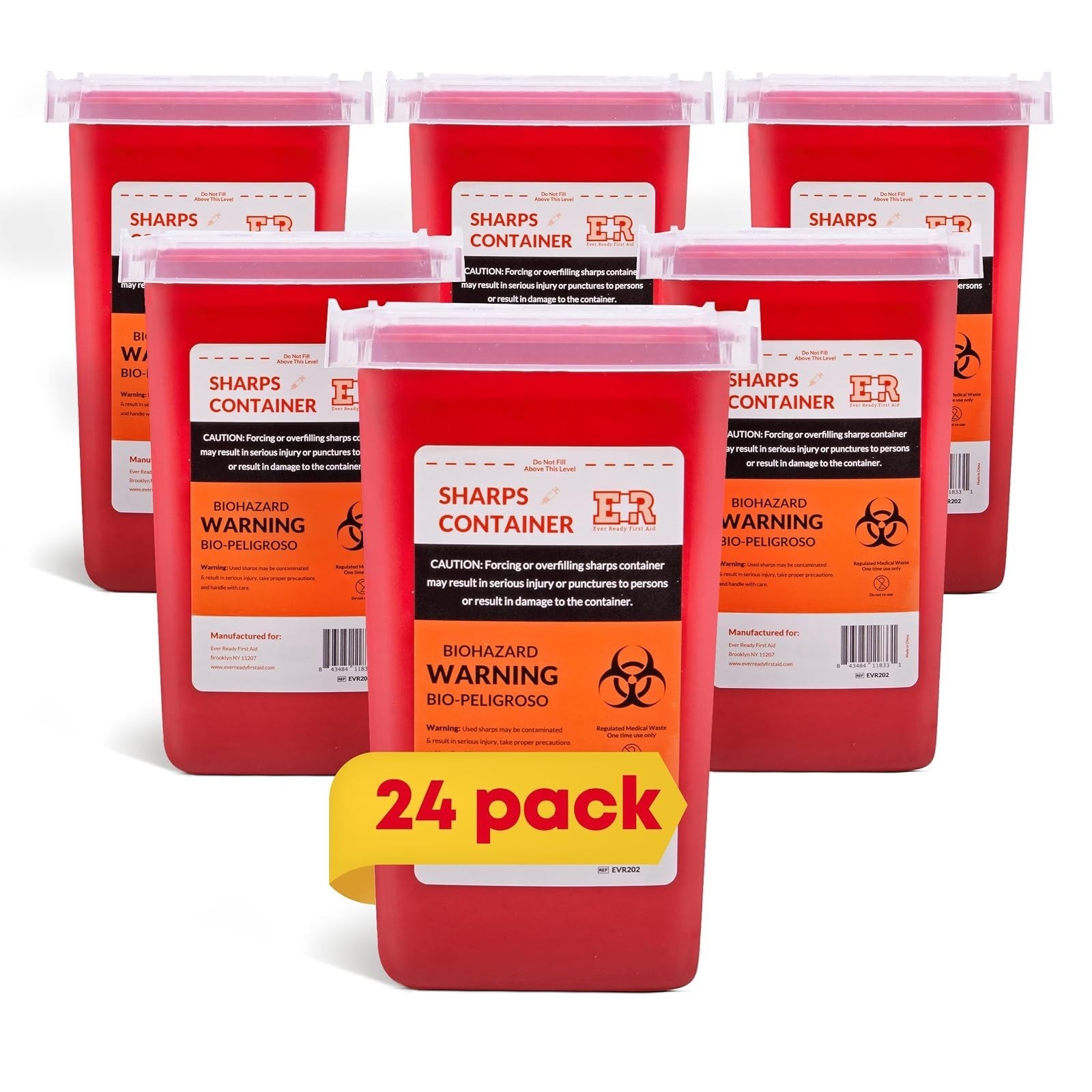 Ever Ready First Aid 3 Count Sharps Container with Locking Lid – 1 Quart