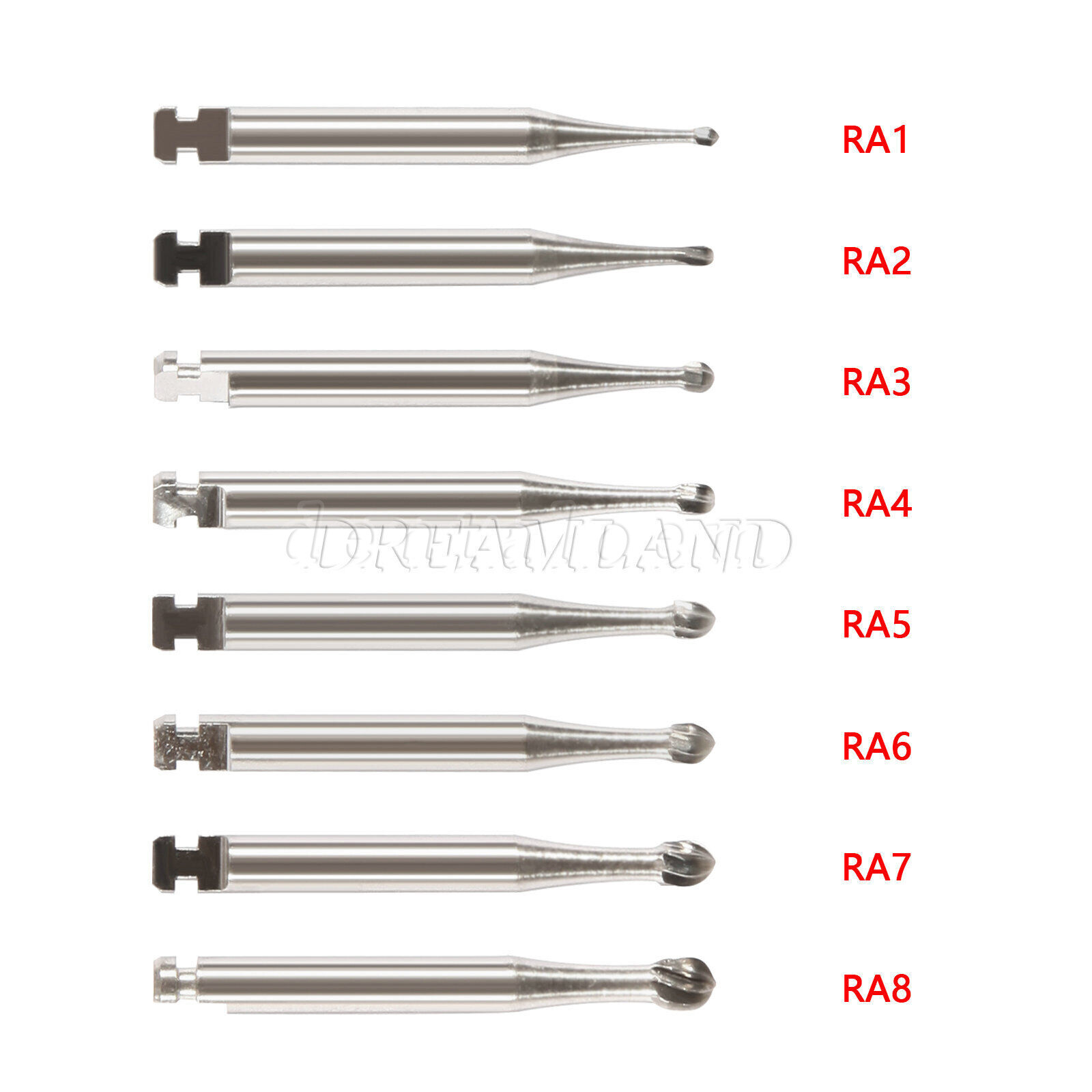 1-10* 8 Types Dental Round Carbide Bur for Slow Speed Latch Type RA 1# – 8# Burs