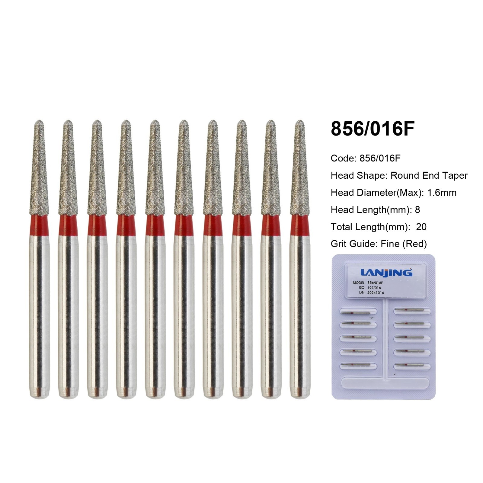 FG Dental Diamond Burs 856 850 Round End Taper Crown Prep Coarse Fine High Speed