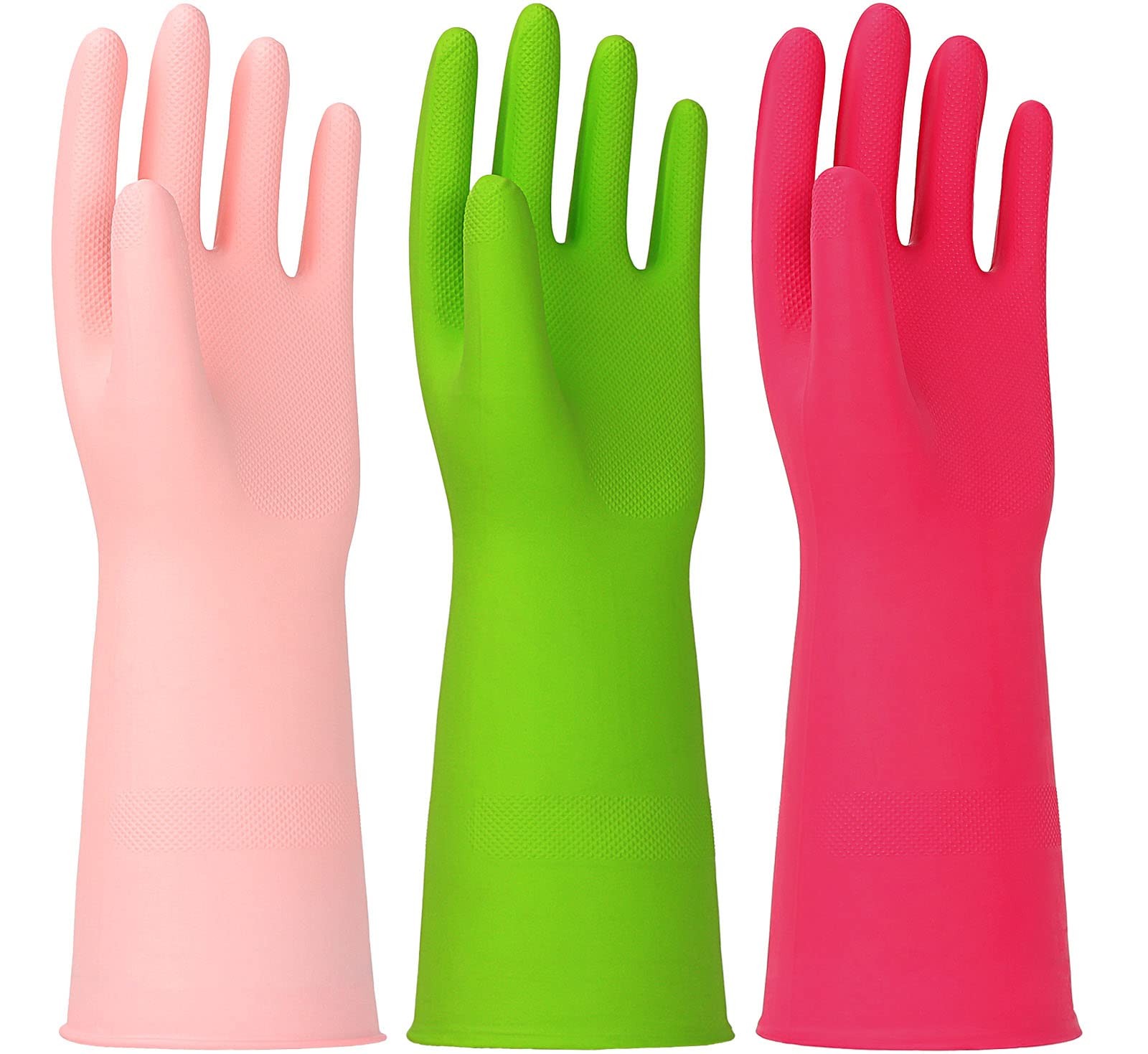 3 Pairs Latex~Free Rubber Dishwashing Gloves, 13 in, Reusable Nitrile