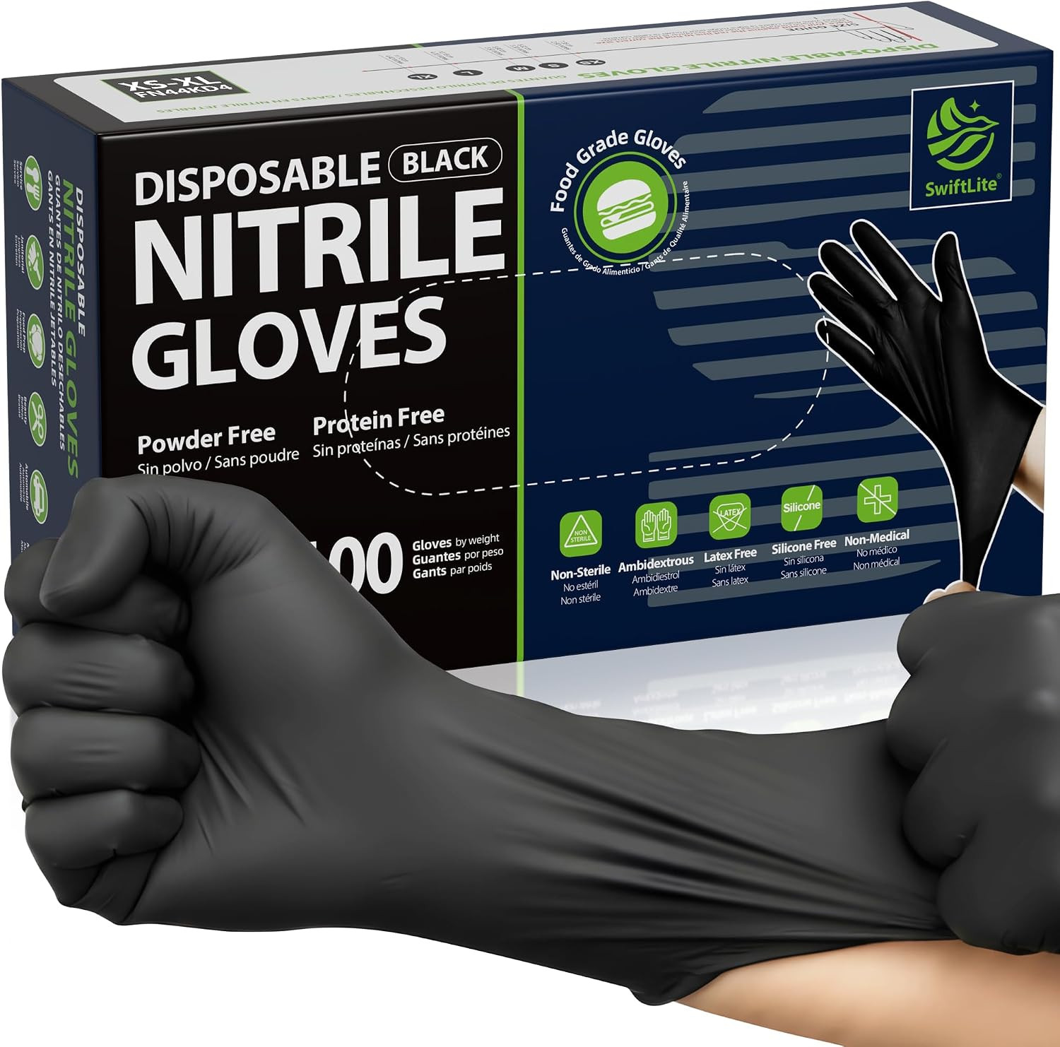 Nitrile Gloves Disposable Latex Free, 4 Mil Black Food Grade Powder Free Rubber