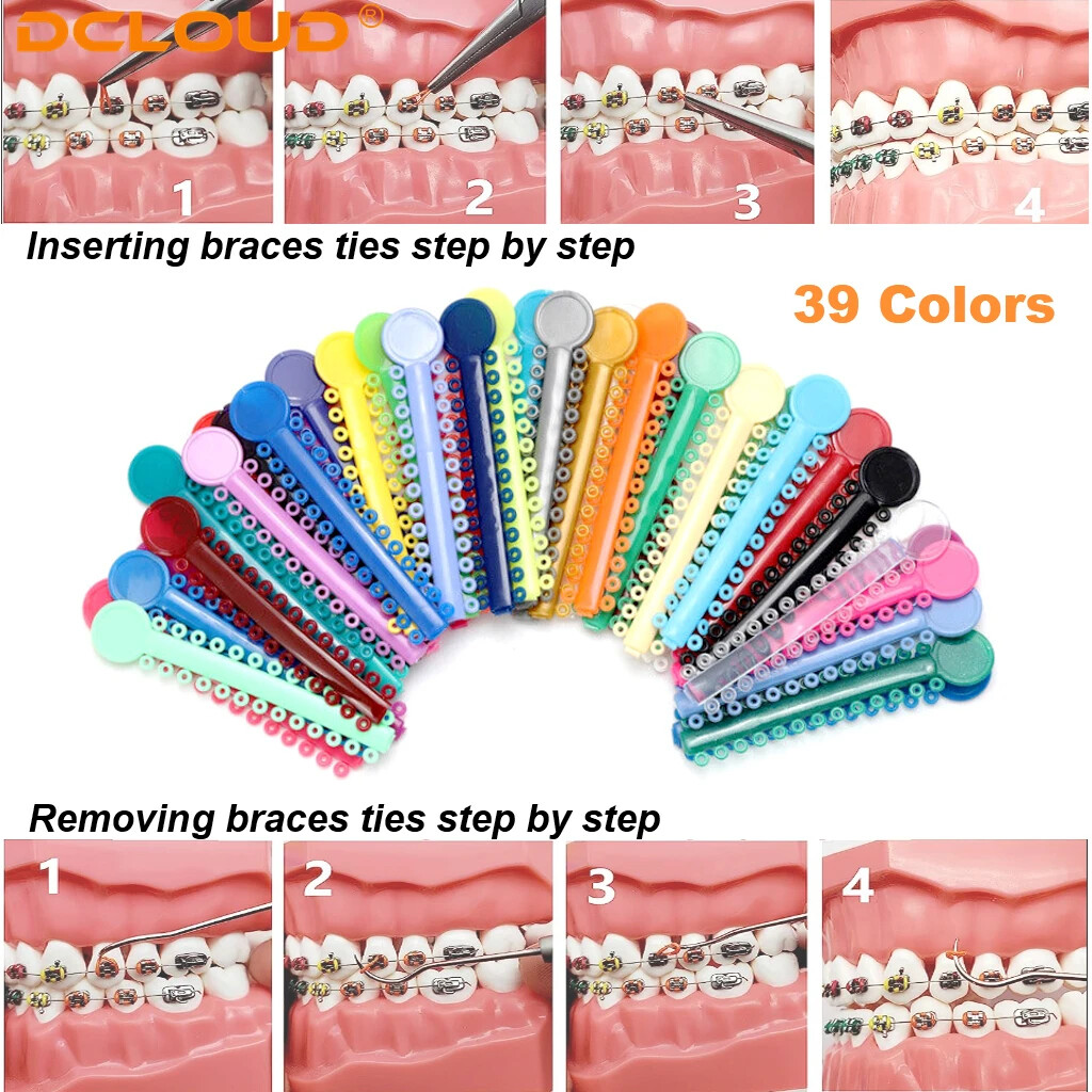 1040X Dental Elastic Ligature Ties Orthodontic Rubber Bands for Braces Colourful