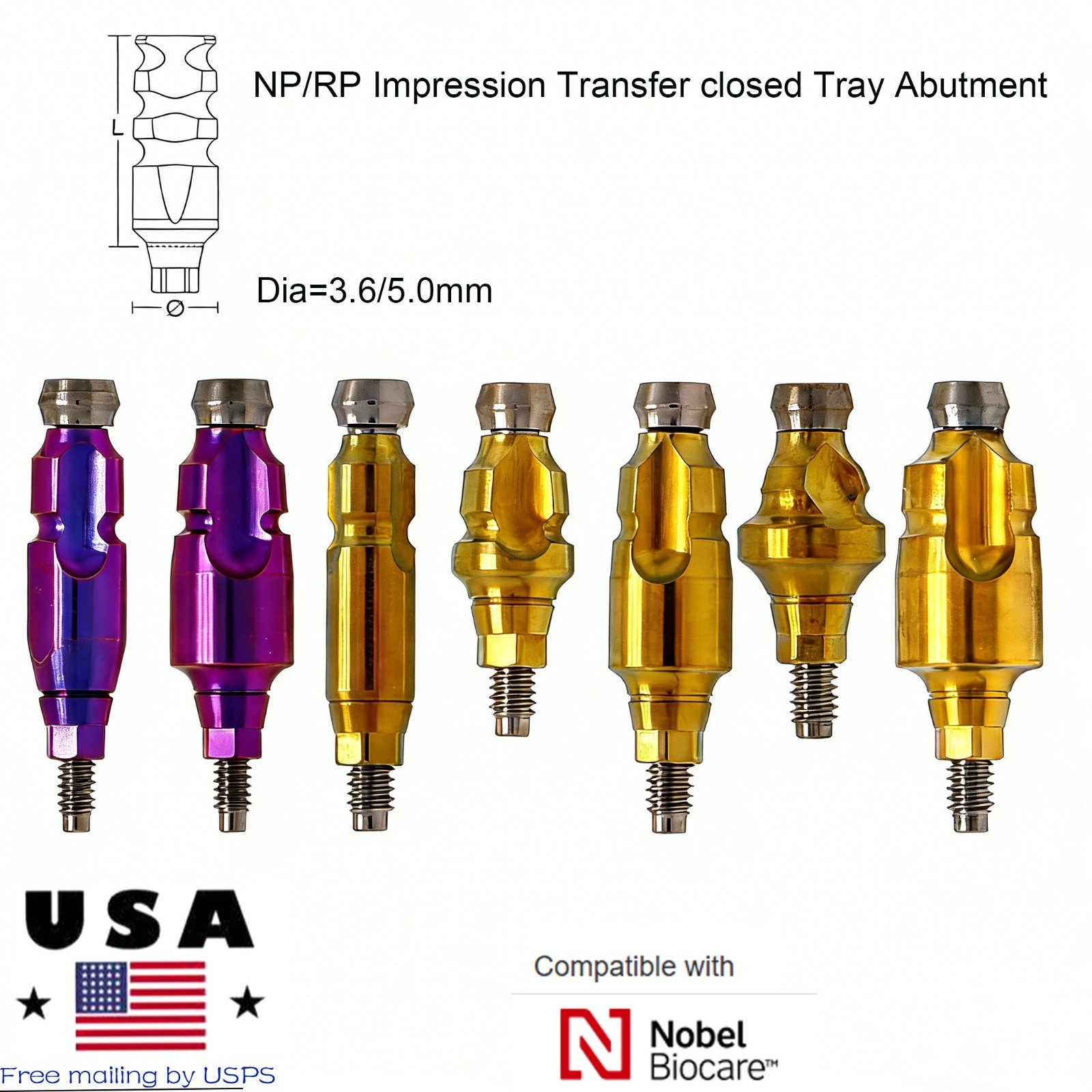 Impression Transfer Coping Nobel Active NP RP Open Closed Tray Analog Dental Lab