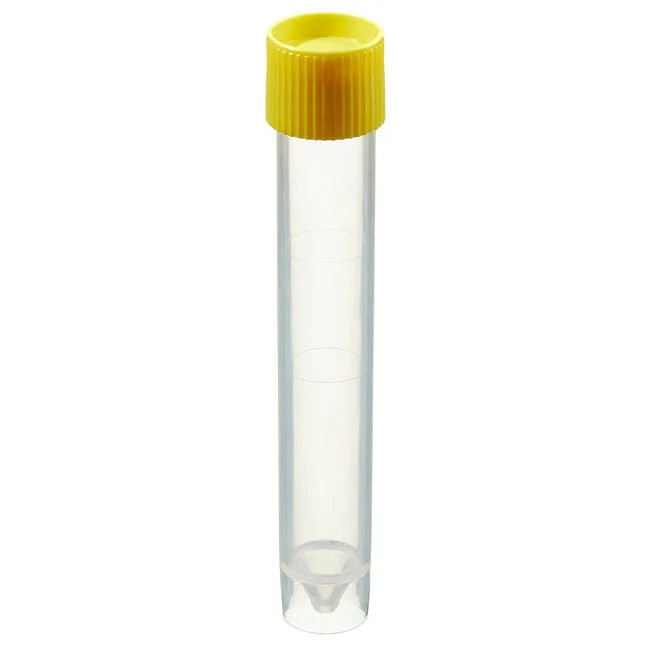 25 Pack 13ml Clear Plastic Test Tube Vials Yellow Screw on Top (121°C To -196°C)