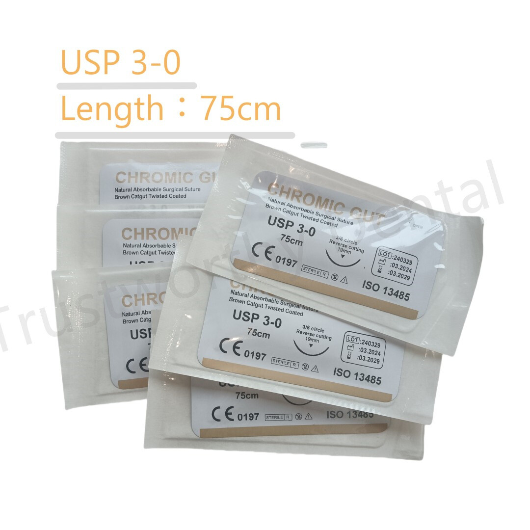 30pcs Dental Suture Brown GUT 3-0 Reverse Cutting