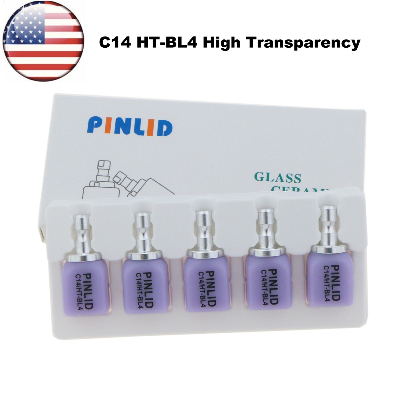 US HT C14 Dental Emax Glass Ceramic Lithium Dislicate Blocks CEREC CAD CAM Block