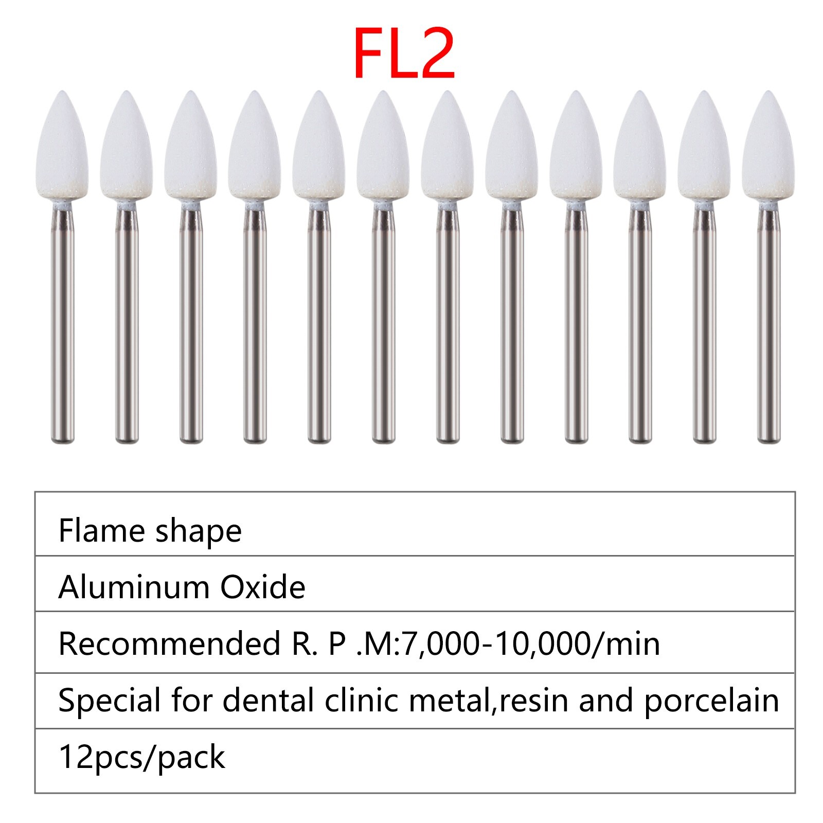 12*Dental Flame Mounted White Stone Polishing Burs FG Abrasion Point Polisher st
