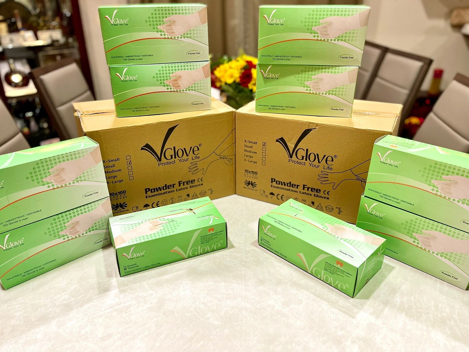 Vglove examination latex powder free 10 boxes/case (pack of 1000) size S, XS
