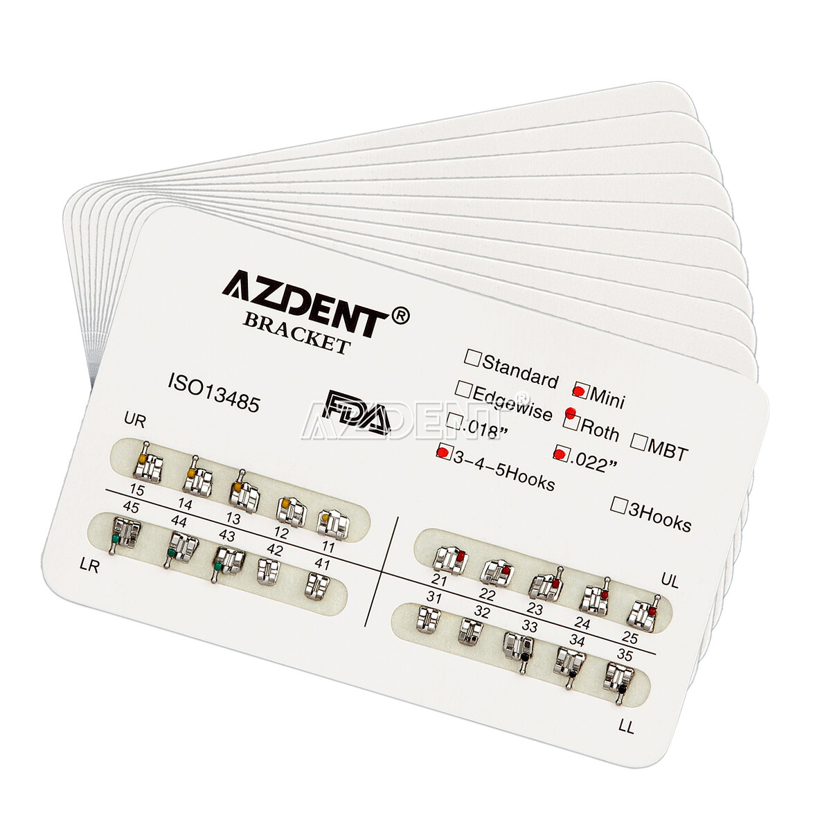 10X AZDENT Dental Orthodontic Bracket Mini/Standard MBT/Roth 022/018 Hooks 3 4 5