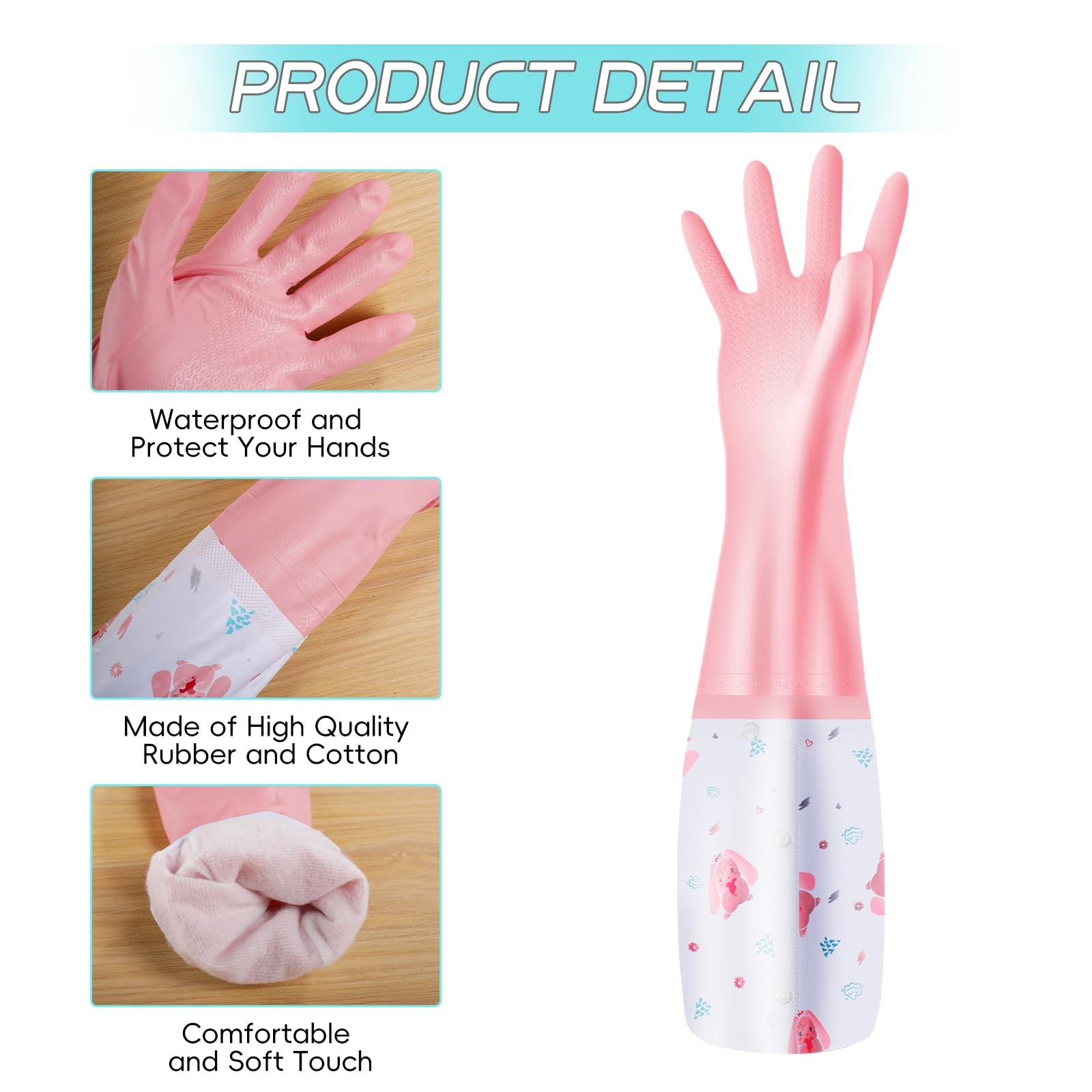 3Pcs Reusable Dishwashing Gloves, Waterproof Long Cuff Non-Slip Household Glo…