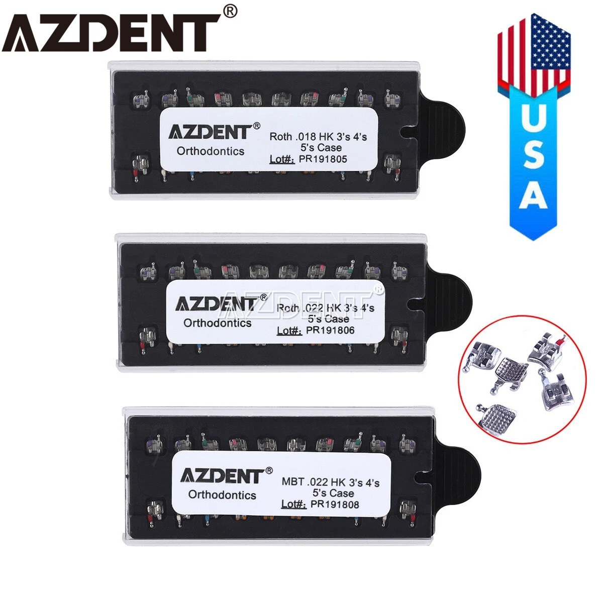 AZDENT Dental Orthodontic Monoblock Bracket Brace Mini Roth/MBT022/018 Hook3/345