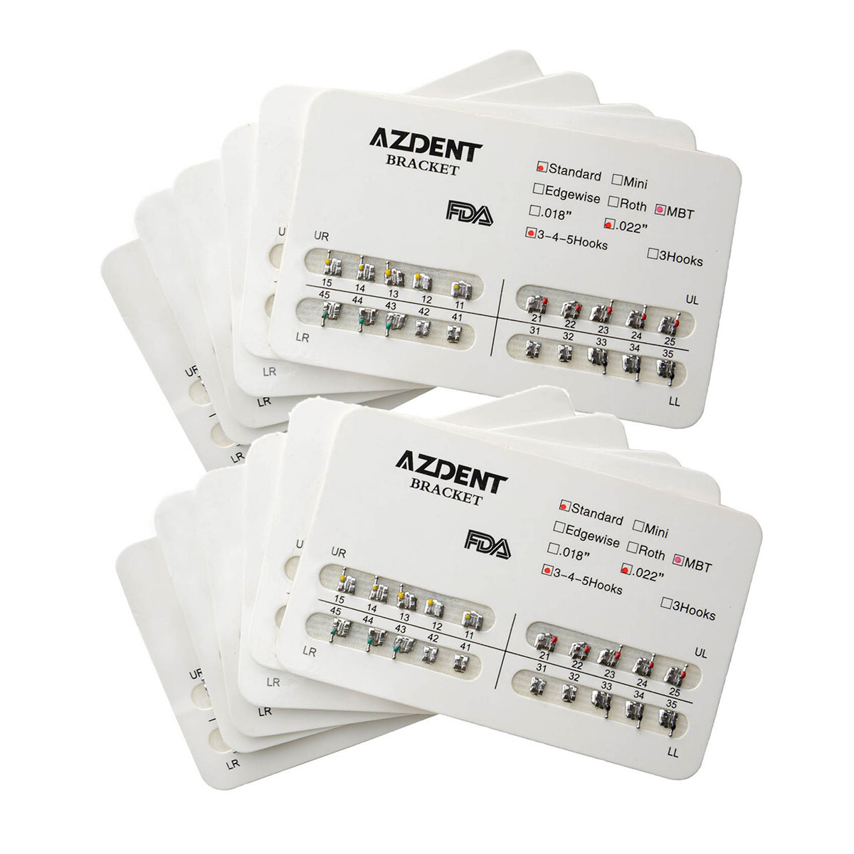 AZDENT Dental Orthodontic Bracket Braces Standard MBT Slot .022 Hooks 3-4-5