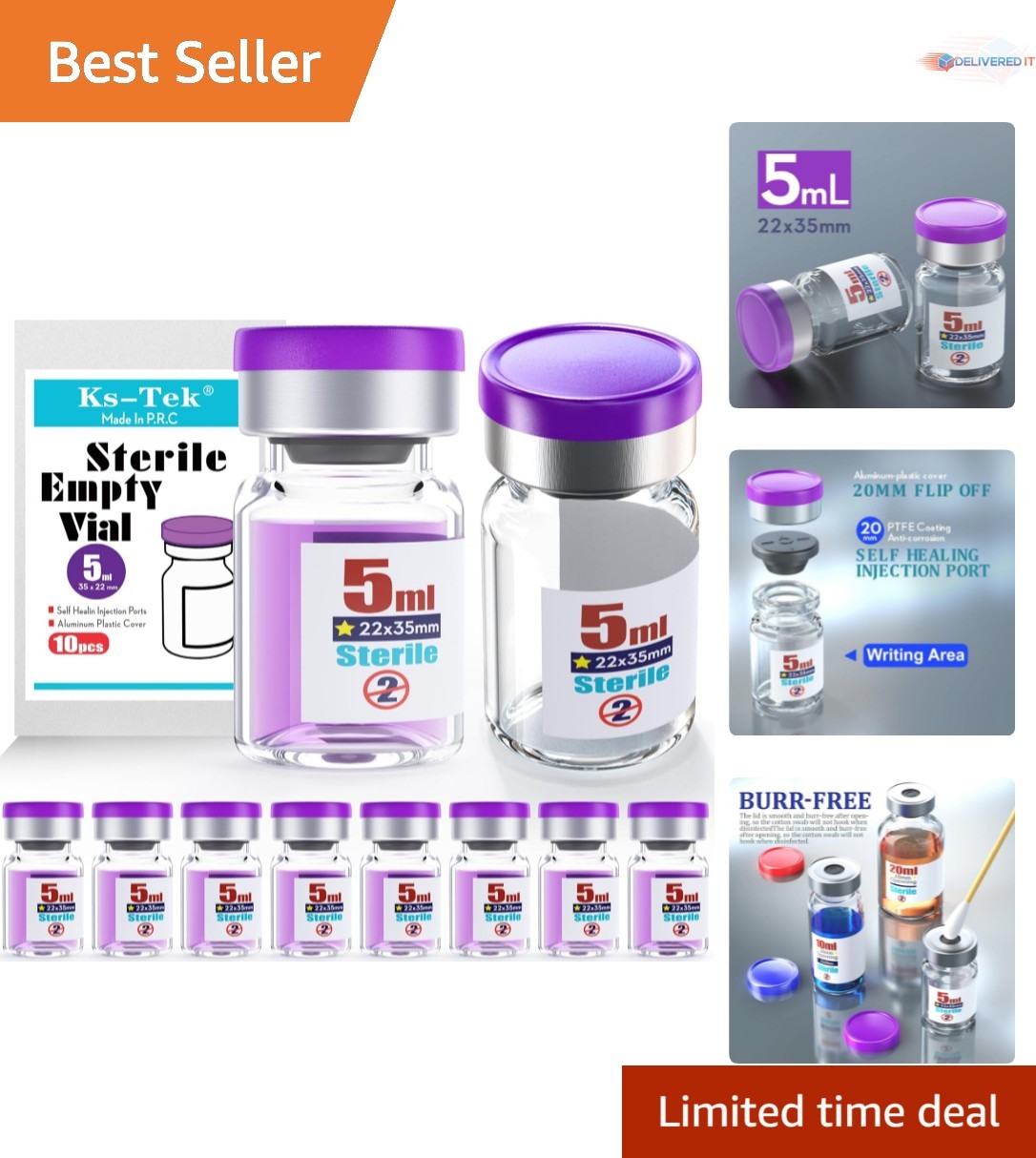 Sterile 5ml Vials With Injection Port Aluminum Cap Leak Proof Reusable 10