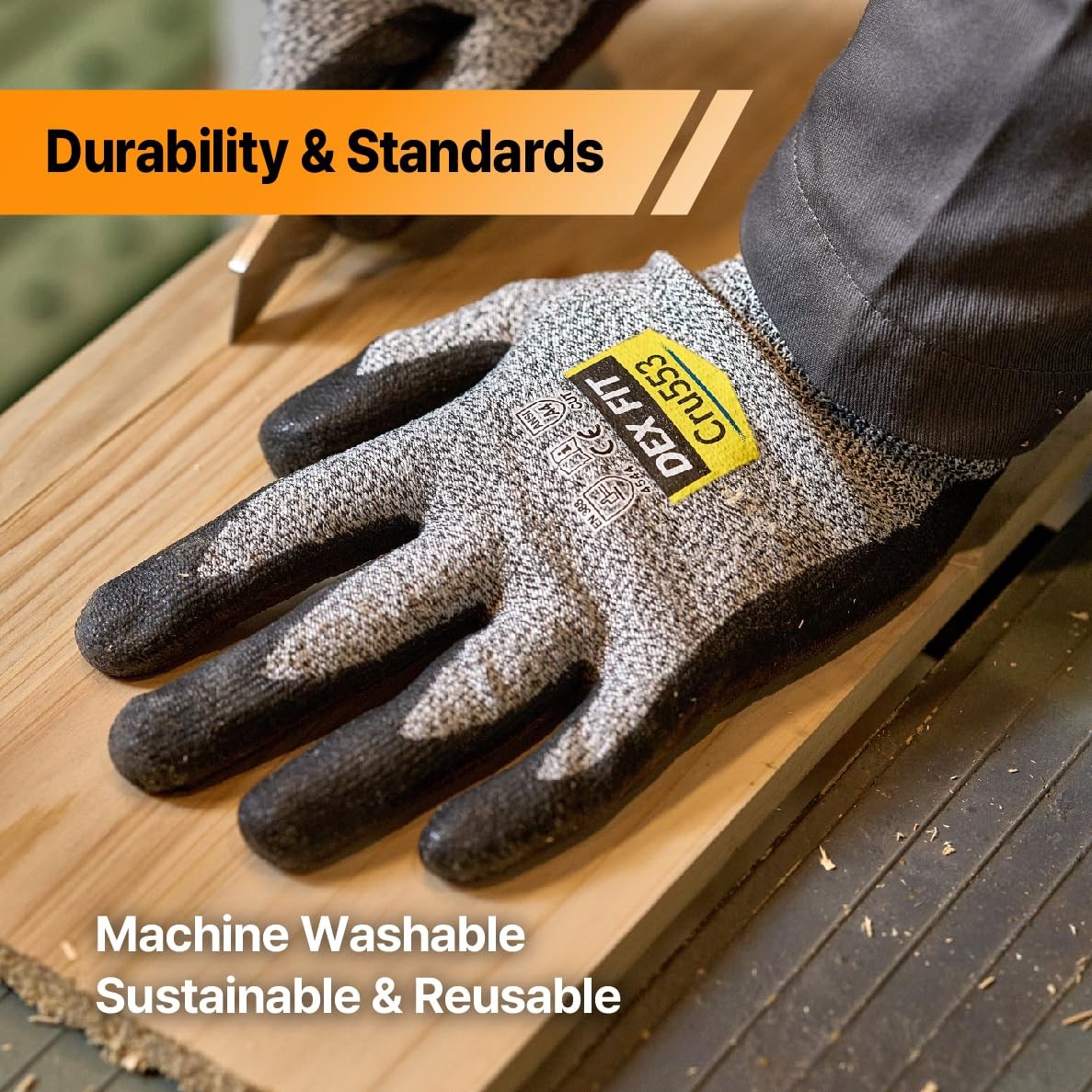 Dex Fit Level 5 Cut Resistant Gloves Cru553 3D-Comfort Fit Firm Grip