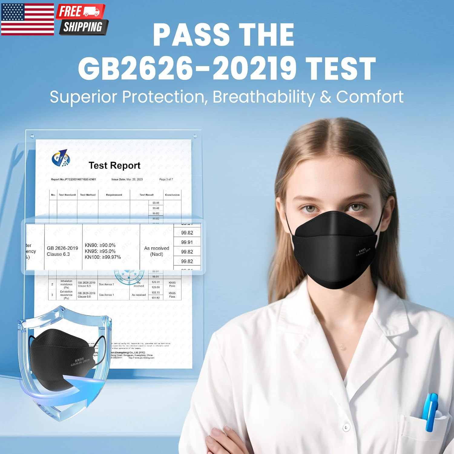 KN95 Face Masks for Adults 50 Pack,5-Ply Black Disposable Face Mask against PM 2
