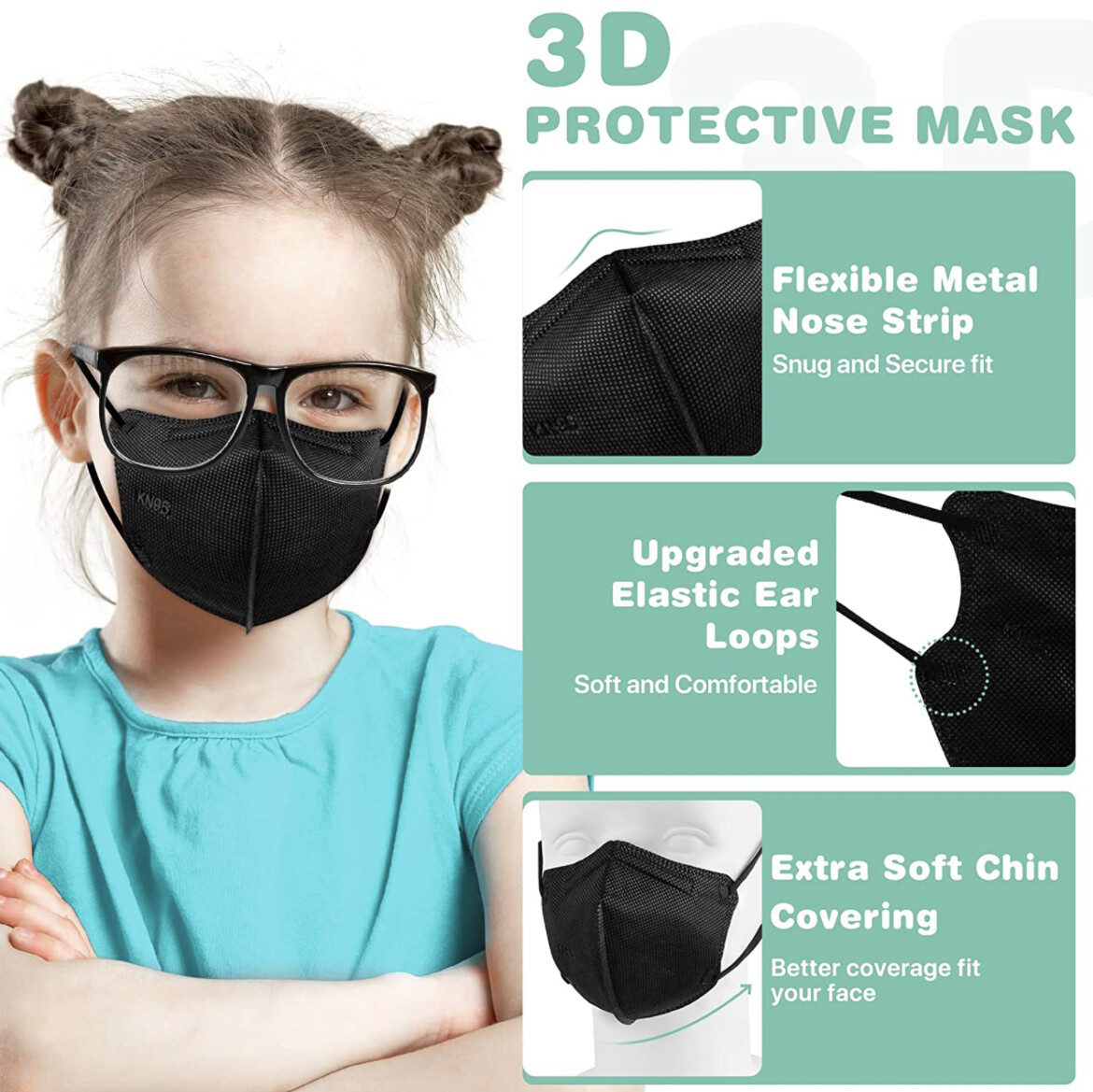 20/40 Pcs Black KN95 Protective 5 Layer Face Mask BFE 95% Disposable Child Masks