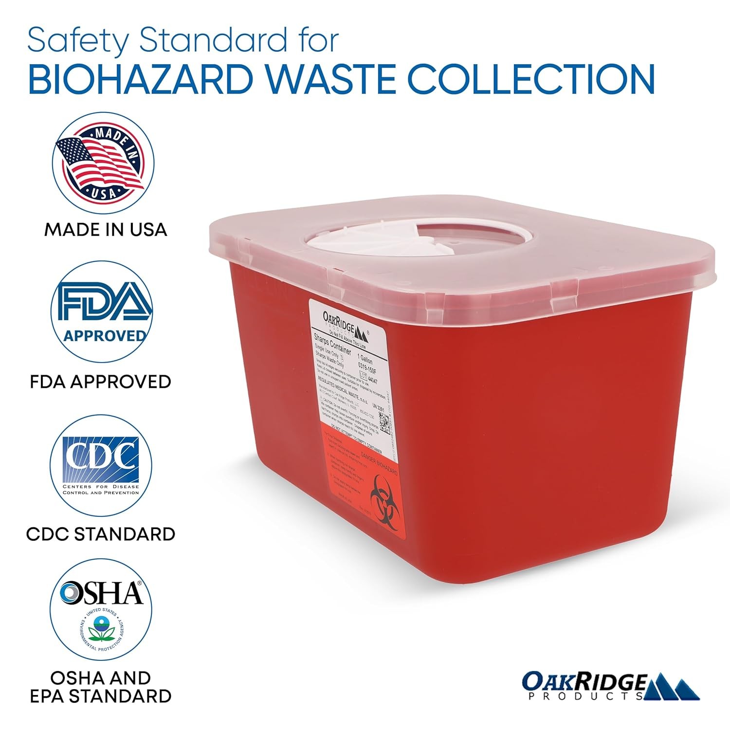 Oakridge Products Large Sharps Container for Home Use and Professional 1 Red