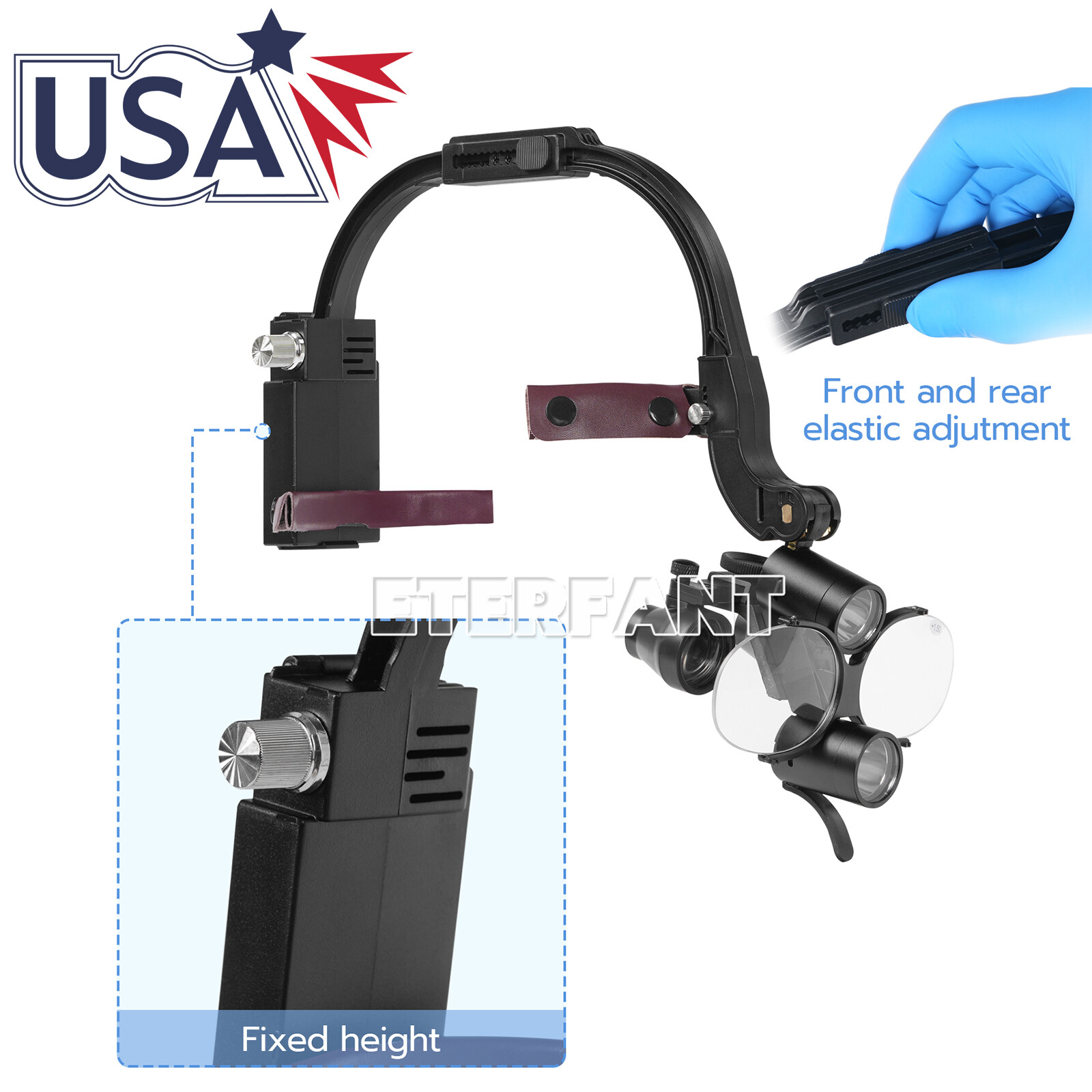 ETERFANT Dental 3.5X Surgical Headband Binocular Loupes+5W LED Head Light 2Leds