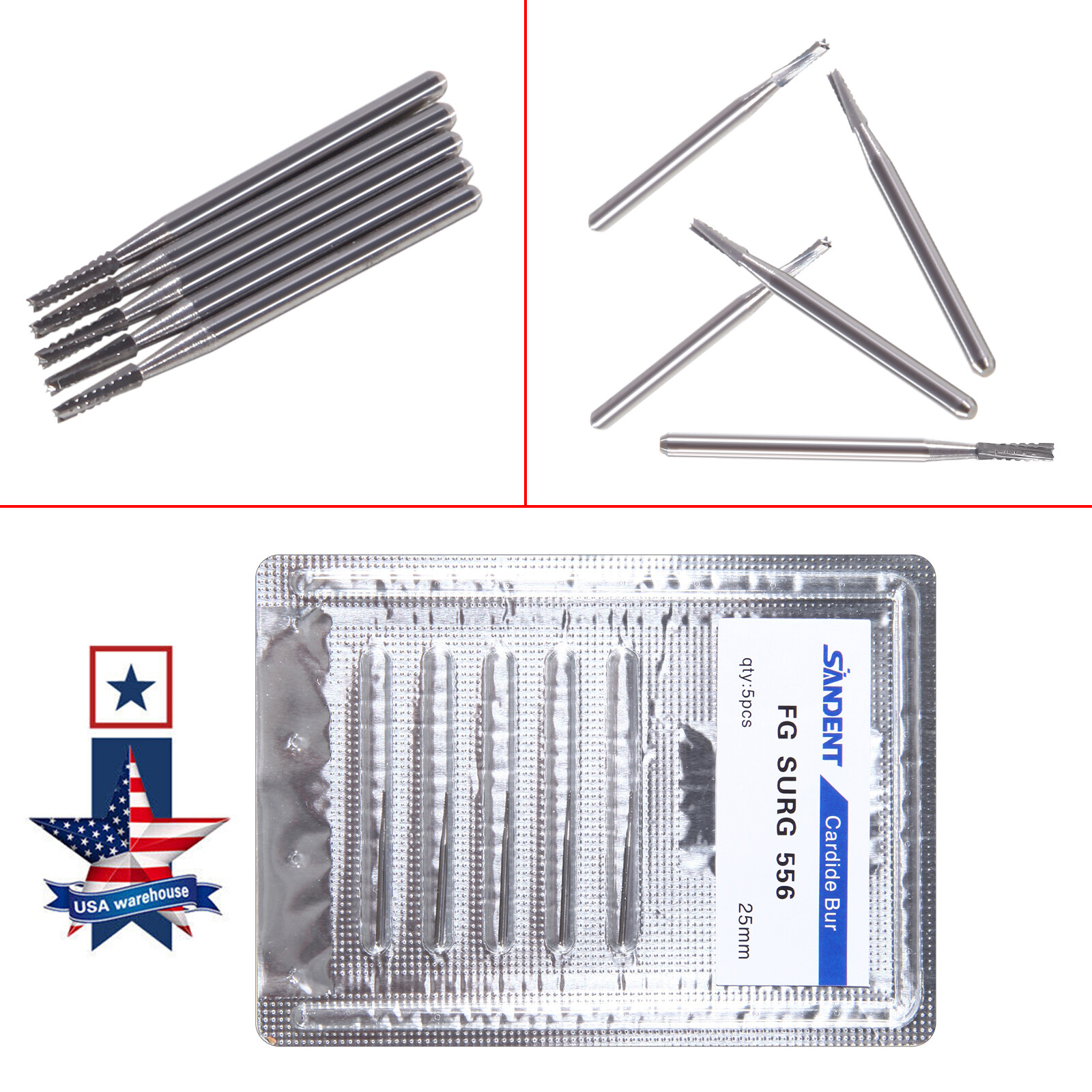 Dental Surgical Length Bur Tungsten Carbide 25mm FG SURG 556 straight fissure DL