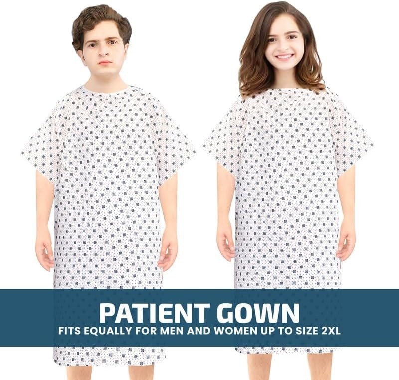Durable 3/4 Sleeve Unisex Hospital Gown – Machine Washable, Fits Up to 2XL