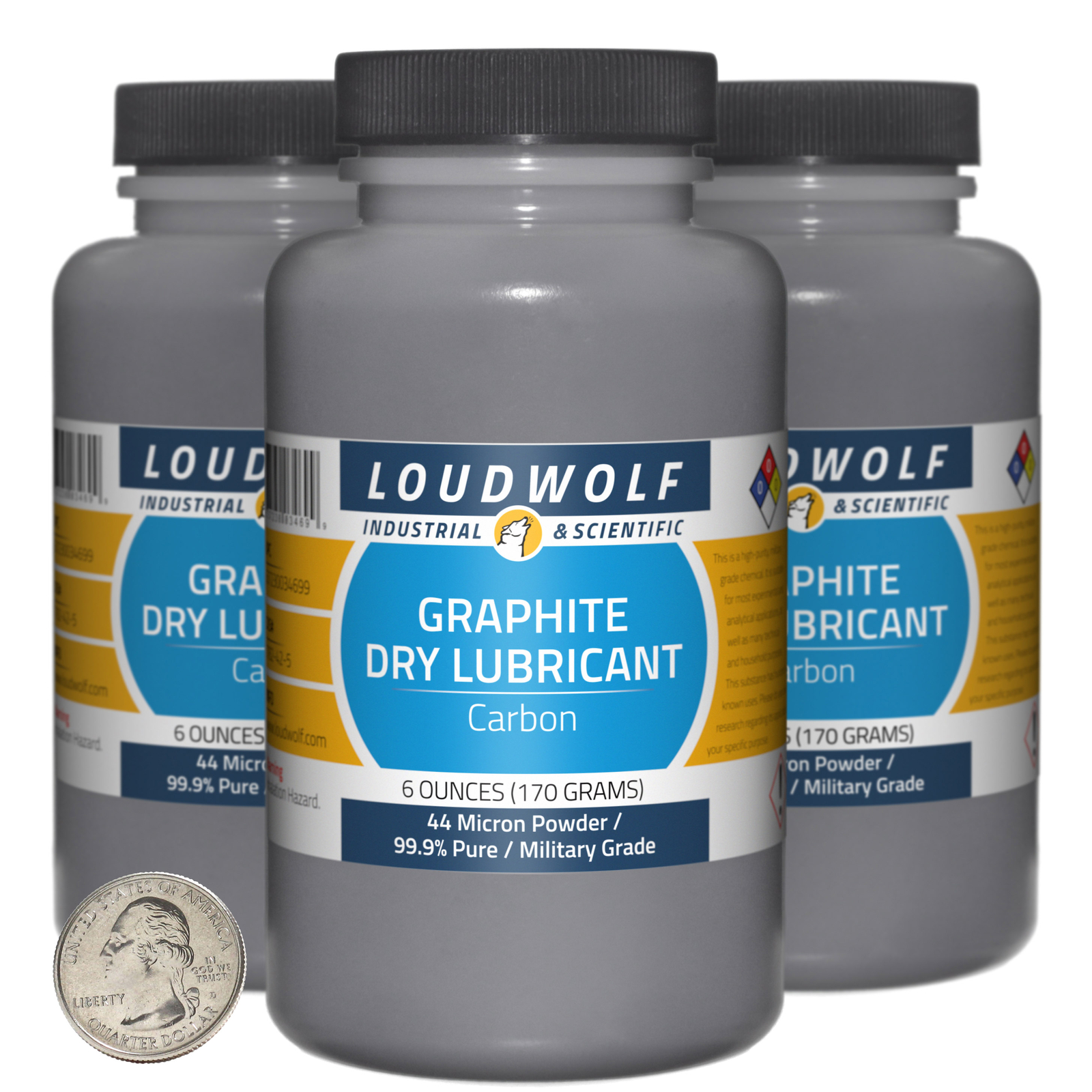 Graphite / 1.1 Pounds / 3 Bottles / 99.9% Pure Military Grade / 44 Micron Powder