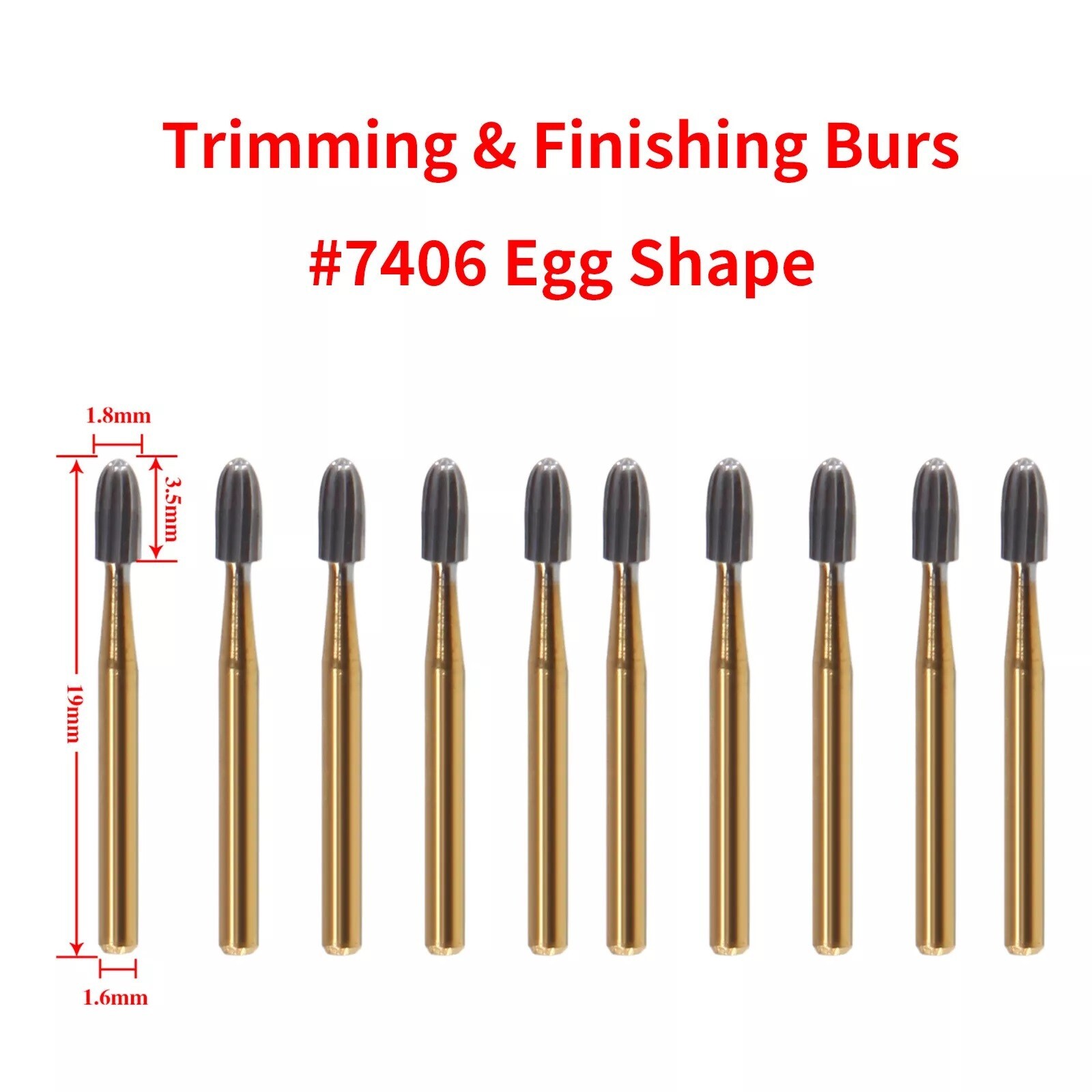 Dental Tungsten Carbide Burs Trimming & Finishing Egg FG-7404 FG-7406 7408 USA