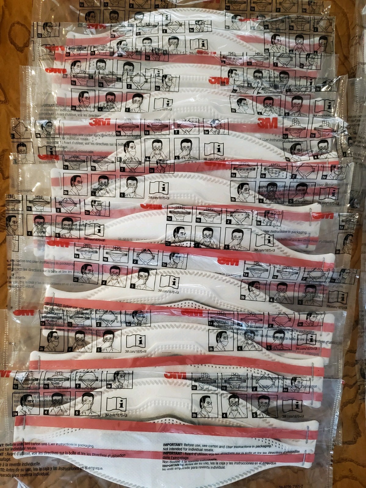 3M Face Masks – 10 Individually Wrapped Aura N95 1870+Respirator/Surgical