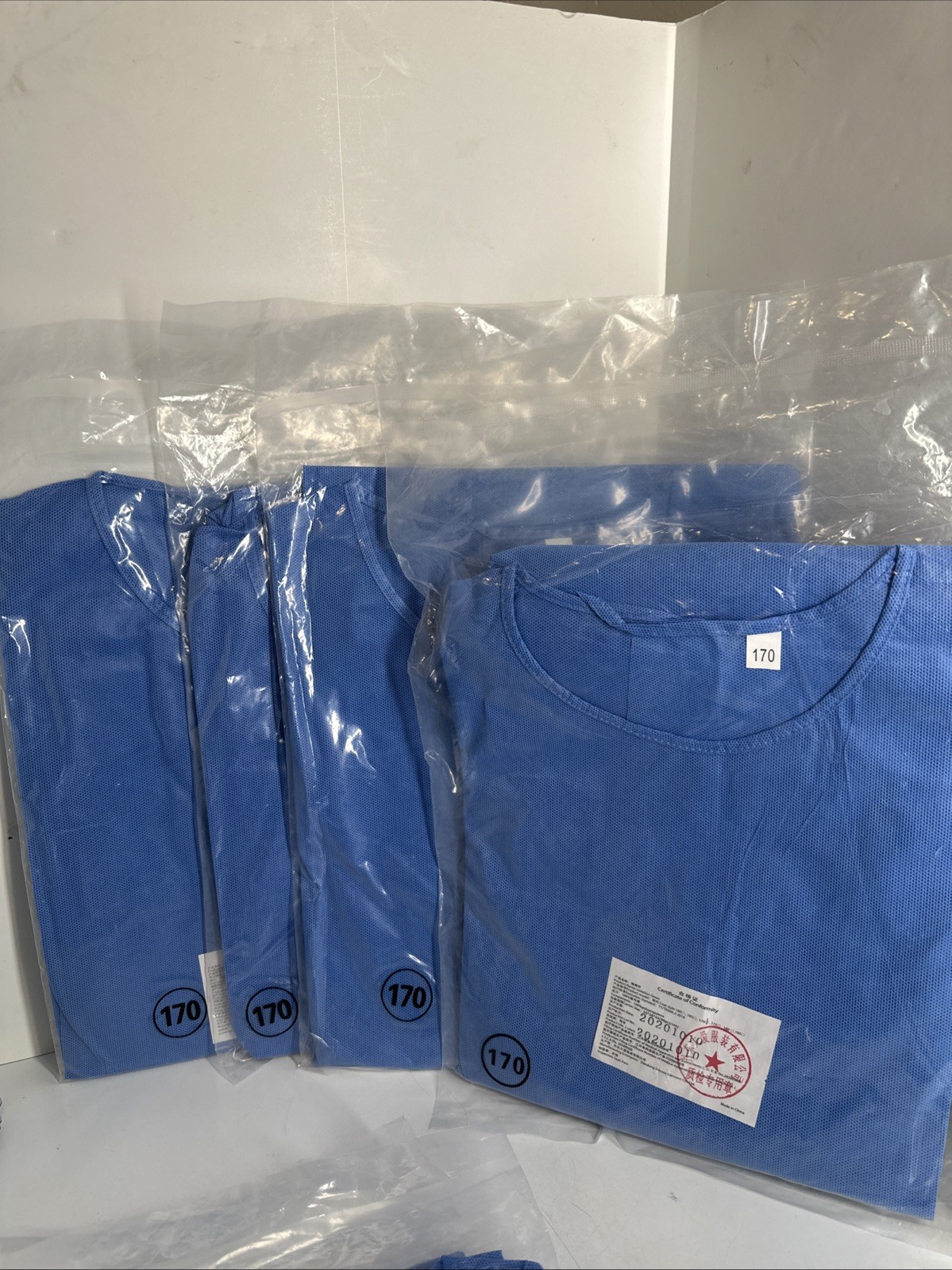 Lot of 9 BlueIsolation Gowns Mixed Sizes 170 180 185 Disposable Non-Sterile
