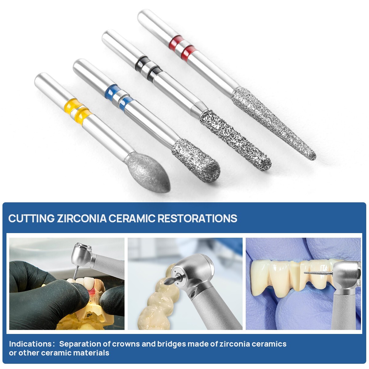 Taladros de cerámica dentales FG 1,6 mm con fresas diamante corte óxido circonio