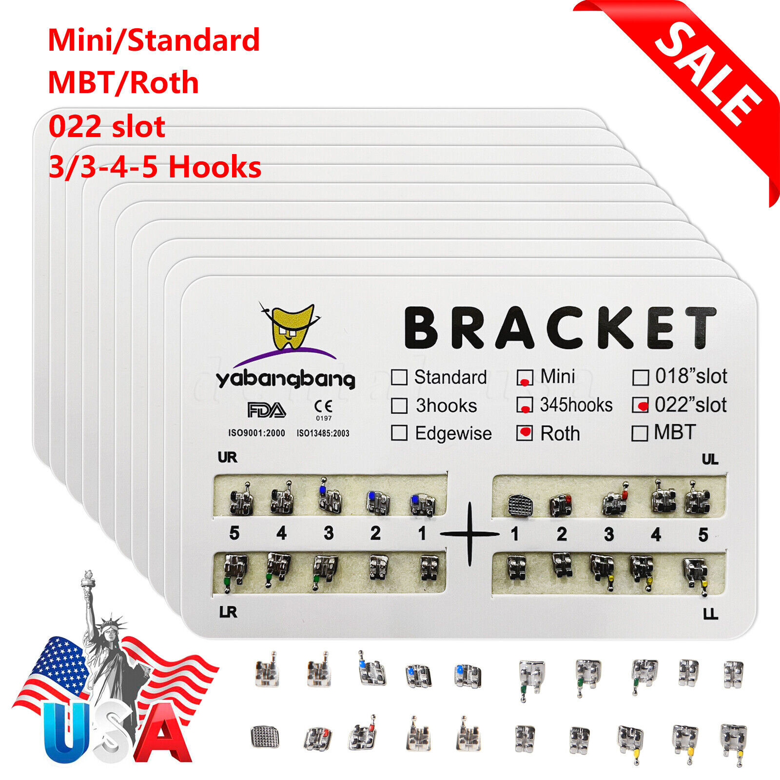 Dental Orthodontic Bracket Braces Roth/MBT 345 Hooks /Super Arch Wire Niti Round