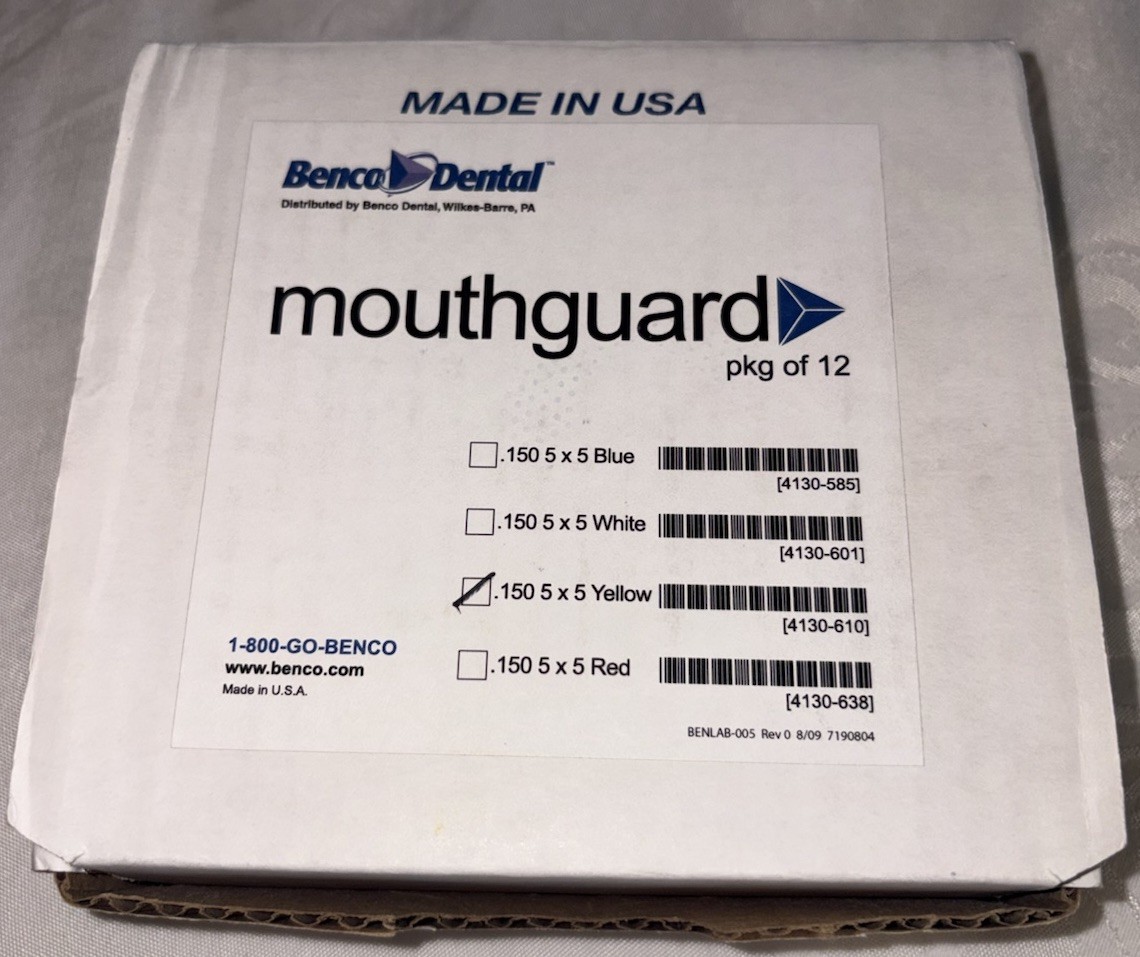 Benco Dental Mouthguard Material, Yellow 5″ x 5″ .150 thick Box of 12 Open Box