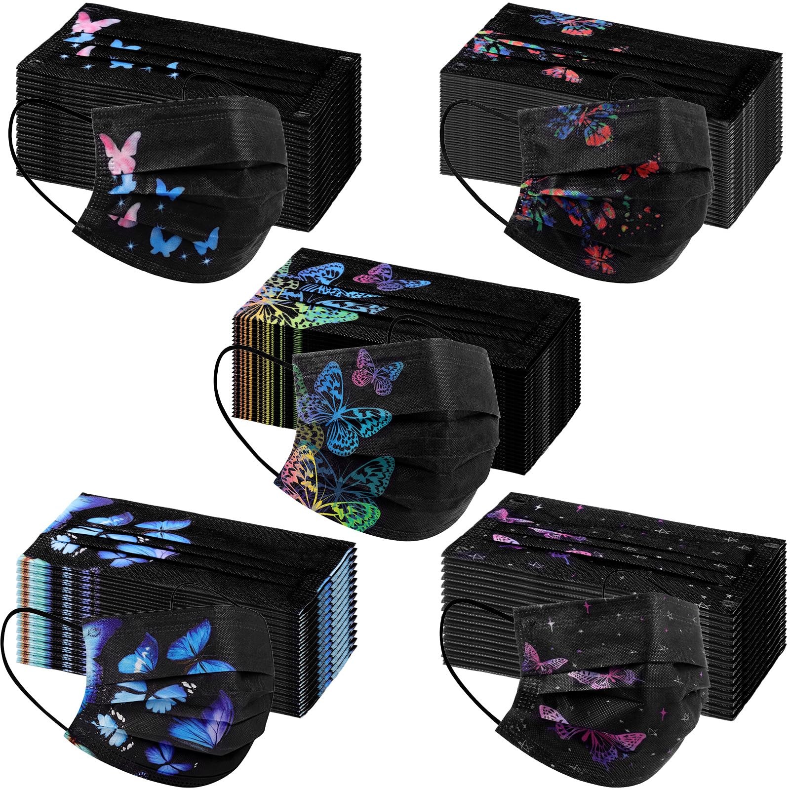 200 Pcs Black Butterfly Disposable Breathable 3-layer Protective Individually…