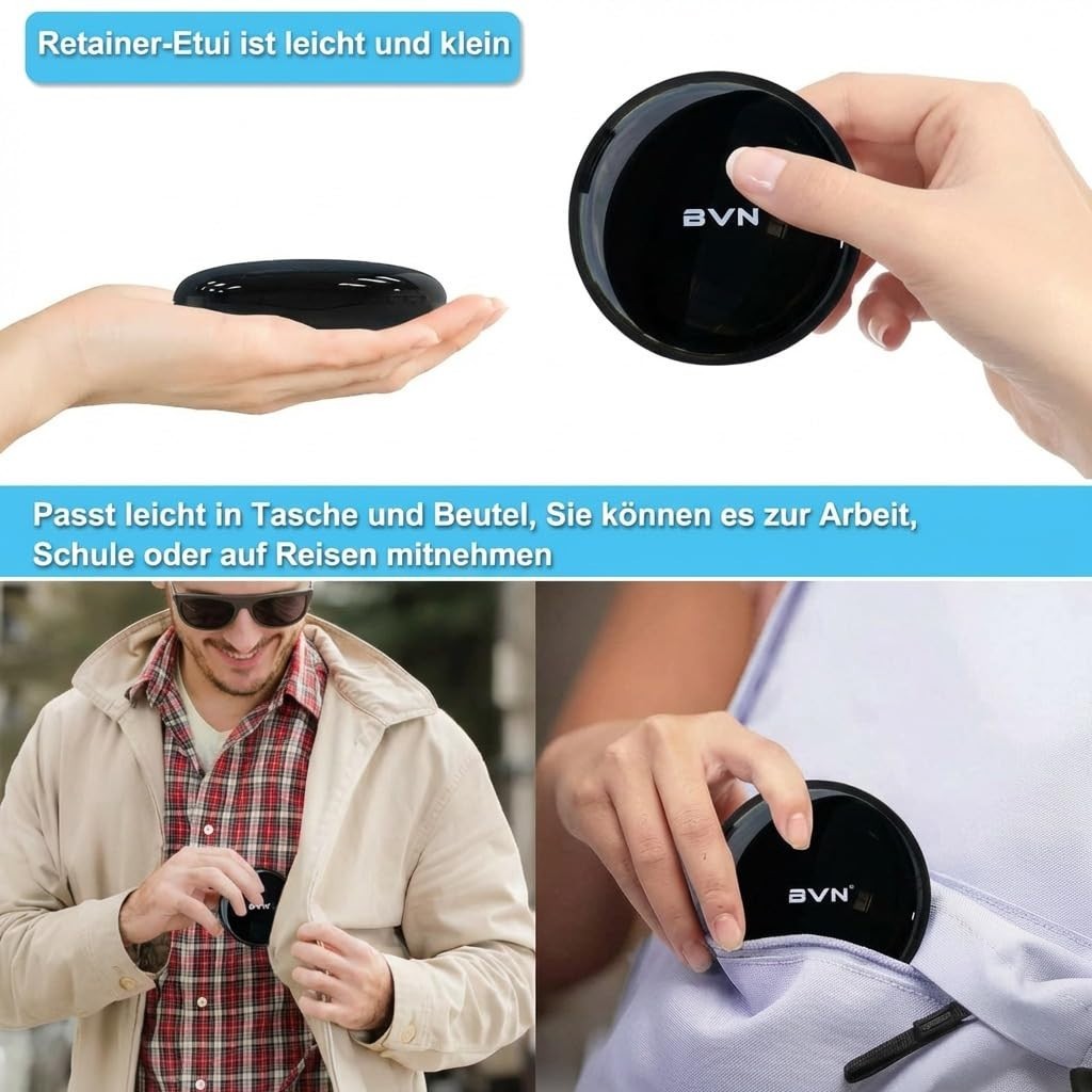 BVN Slim Retainer Case – Circular case, Black shell+blue silicone pad